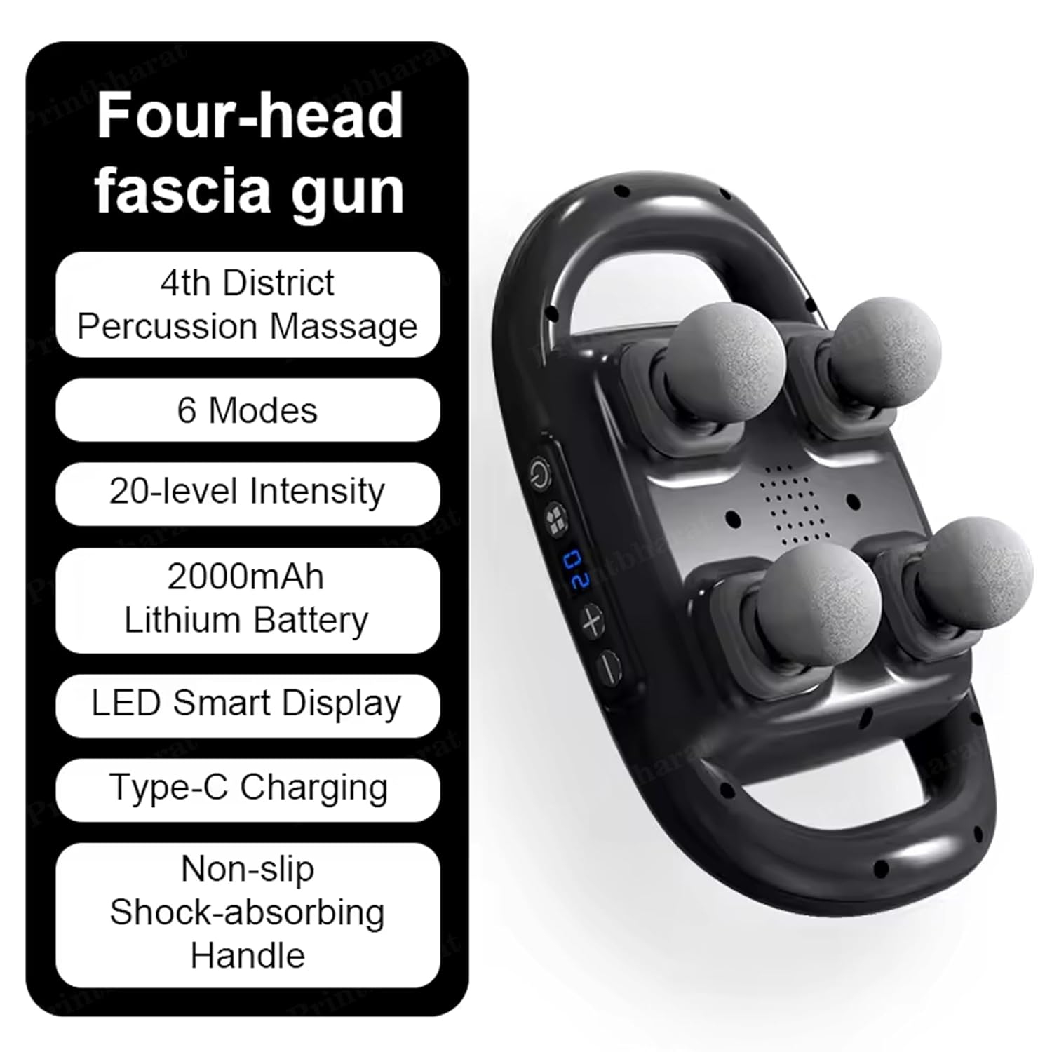 Massager for pain relief in back, legs, neck, shoulders and body, massage gun deep tissue, muscle massager 20 intensities and 6 massage modes, 4 head