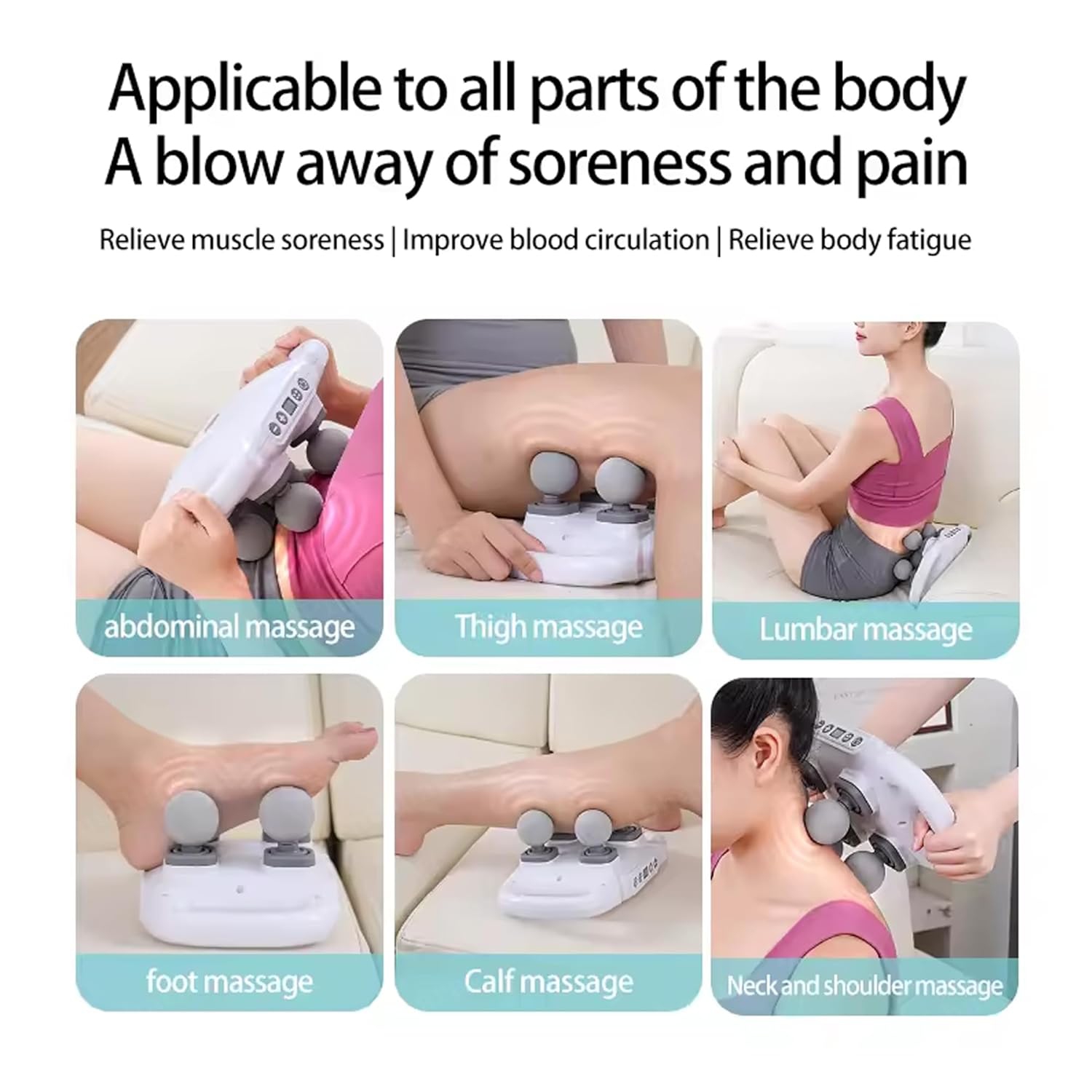 Massager for pain relief in back, legs, neck, shoulders and body, massage gun deep tissue, muscle massager 20 intensities and 6 massage modes, 4 head