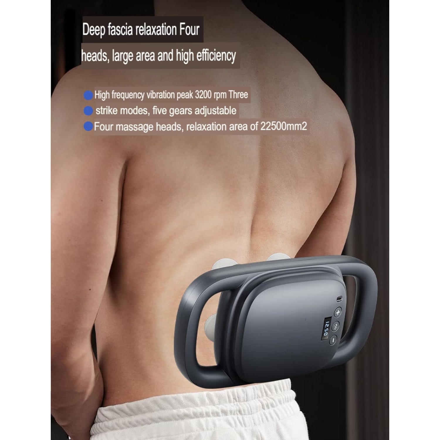 Electric Massager with 4 Heads, 5 Speeds, 2 Modes, Deep Tissue Handheld Massager, Portable Massage Gun for Back, Legs, Neck, Shoulders and Body