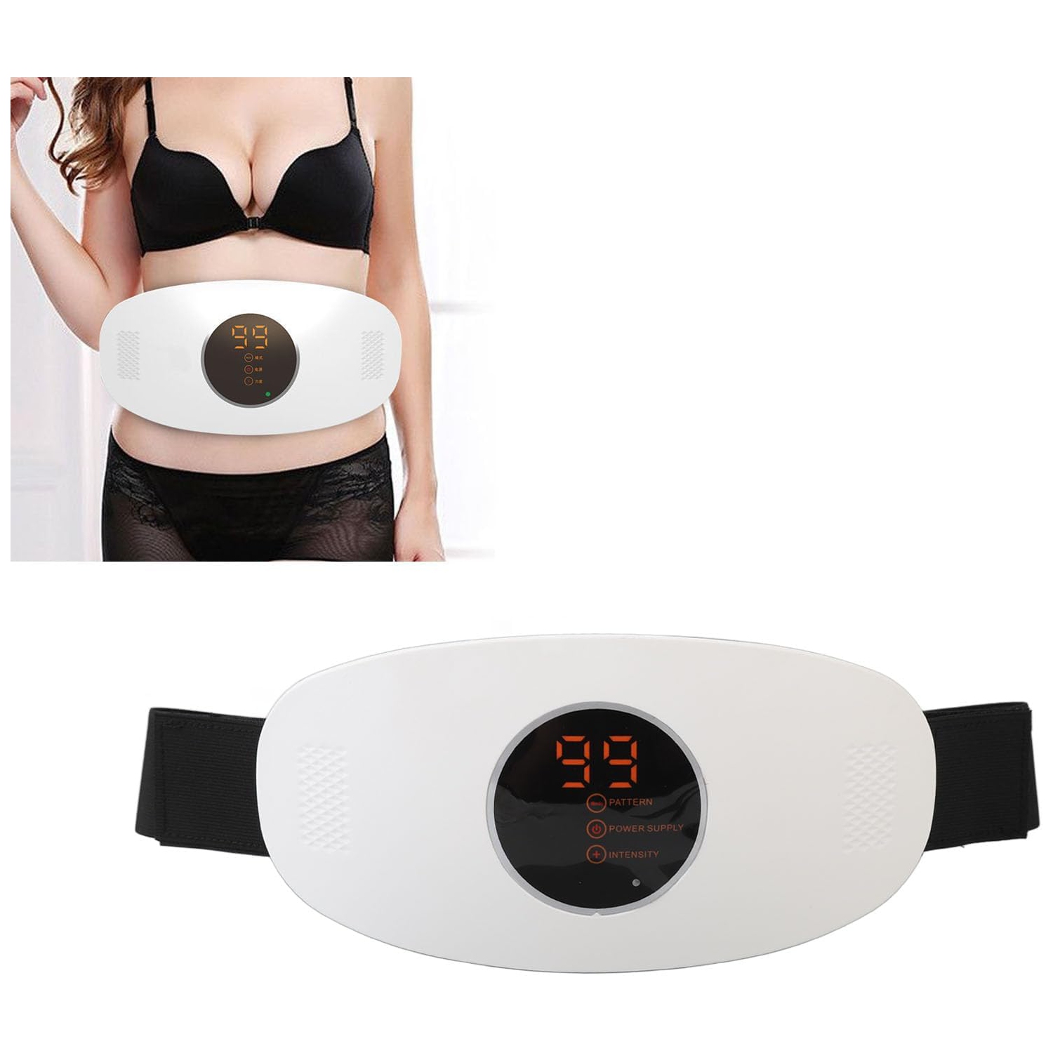 Heating vibration hot compress pulse belt heating therapy belt electric abdominal massage belt electric weight loss massage belt——White