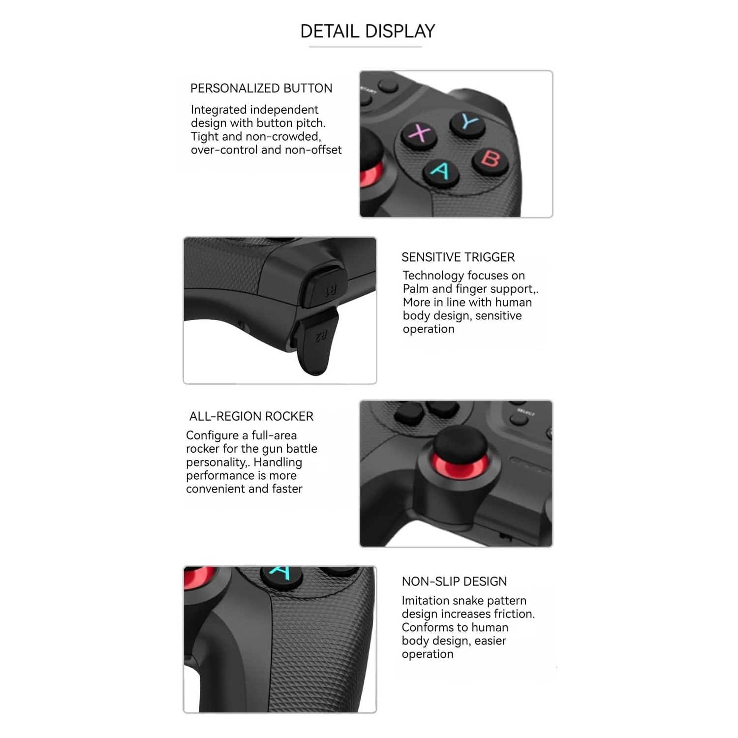 Manette de jeu sans fil avec manche à balai Boutons personnalisés, gâchette sensible, modèle de chargement G2,4 G