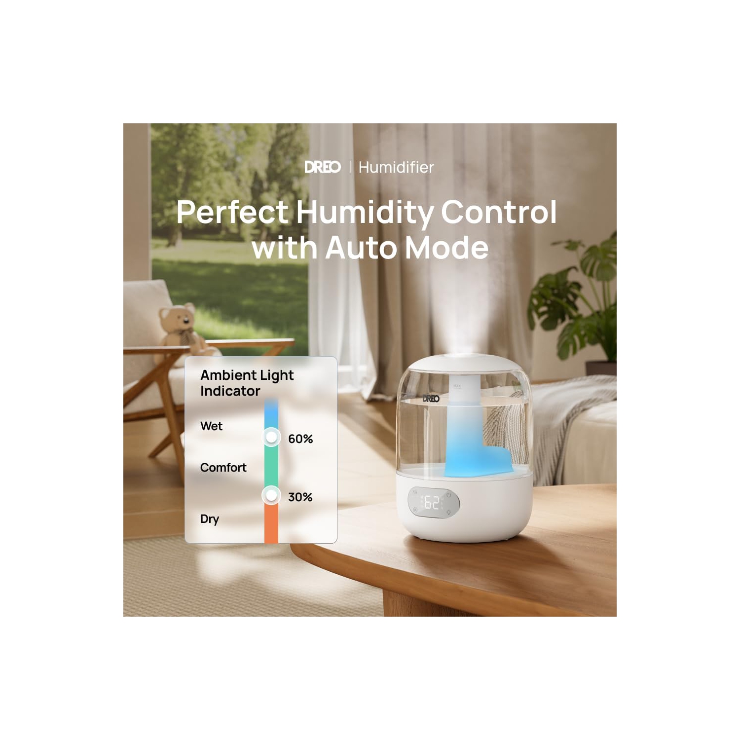 Dreo Ultrasonic Humidifier with Oil Diffuser, 3L Tank, Night Light, 30-Hour Runtime - Cool Mist for Bedroom, Nursery, and Home