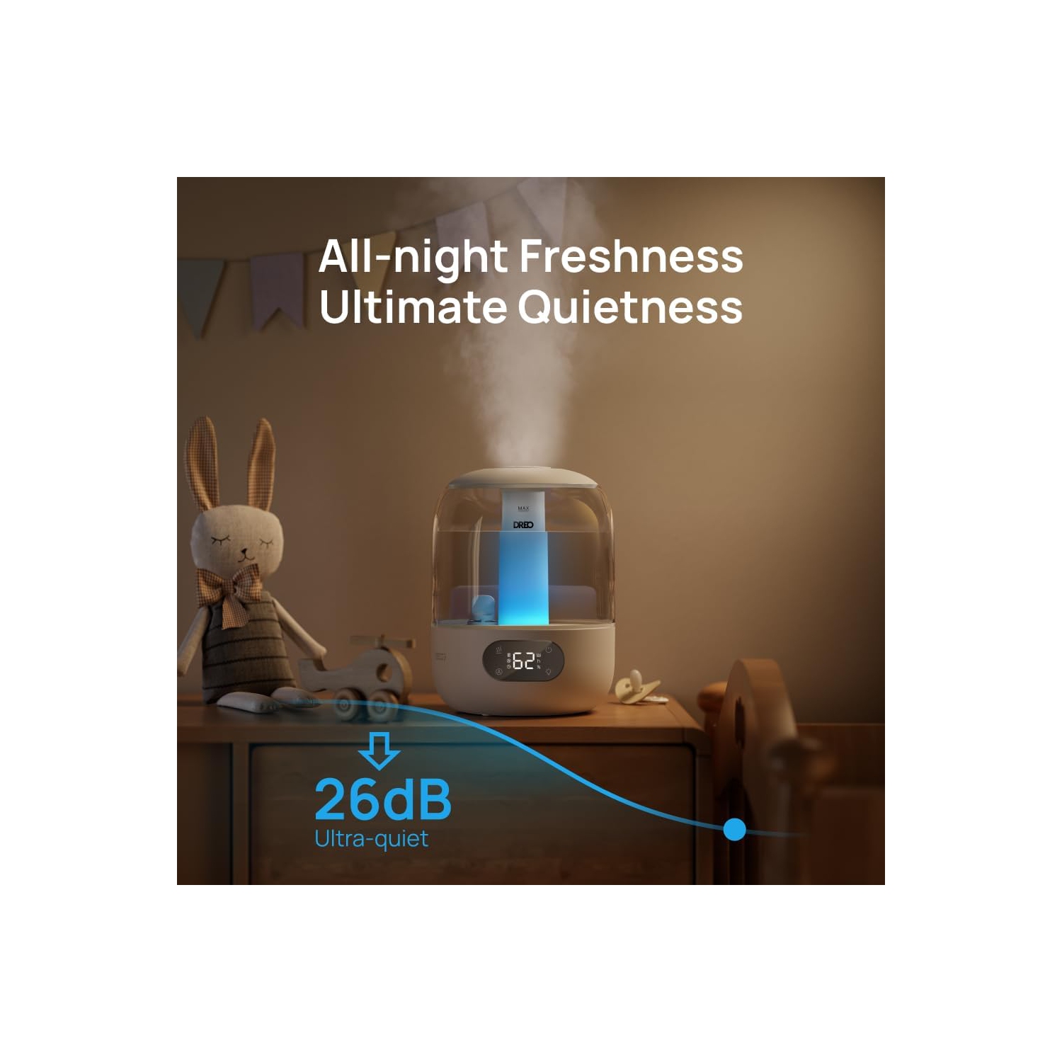 Dreo Ultrasonic Humidifier with Oil Diffuser, 3L Tank, Night Light, 30-Hour Runtime - Cool Mist for Bedroom, Nursery, and Home