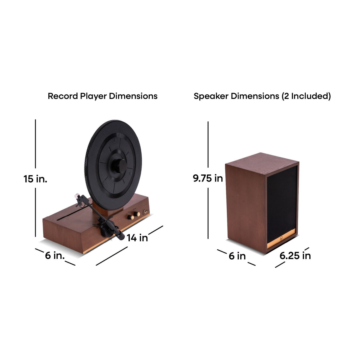 Fuse GLD Vertical Vinyl Record Player with Gold Trim, External Speakers, Audio Technica Needle, and Bluetooth In/Out