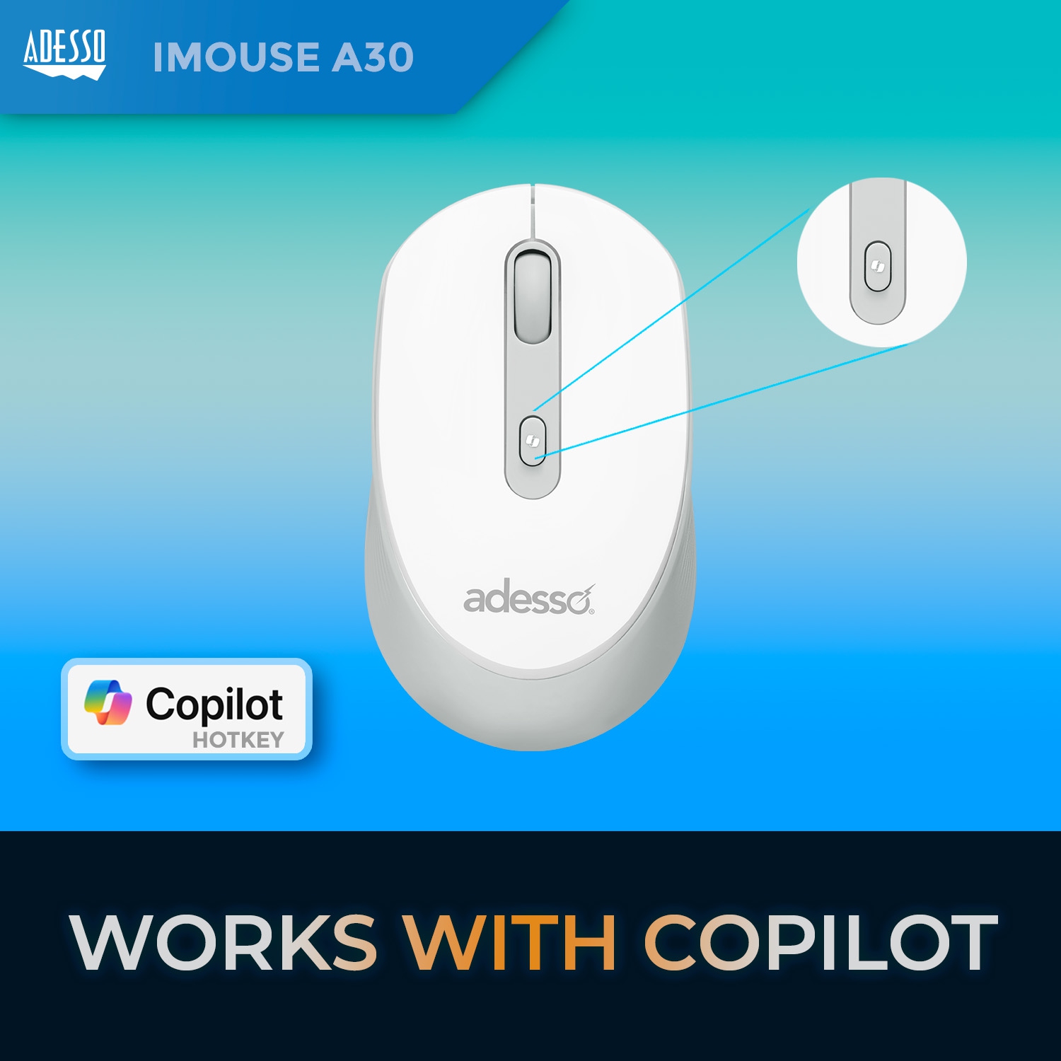 Adesso iMouse A30W Wireless Mouse with AI Copilot & 2.4GHz Connectivity