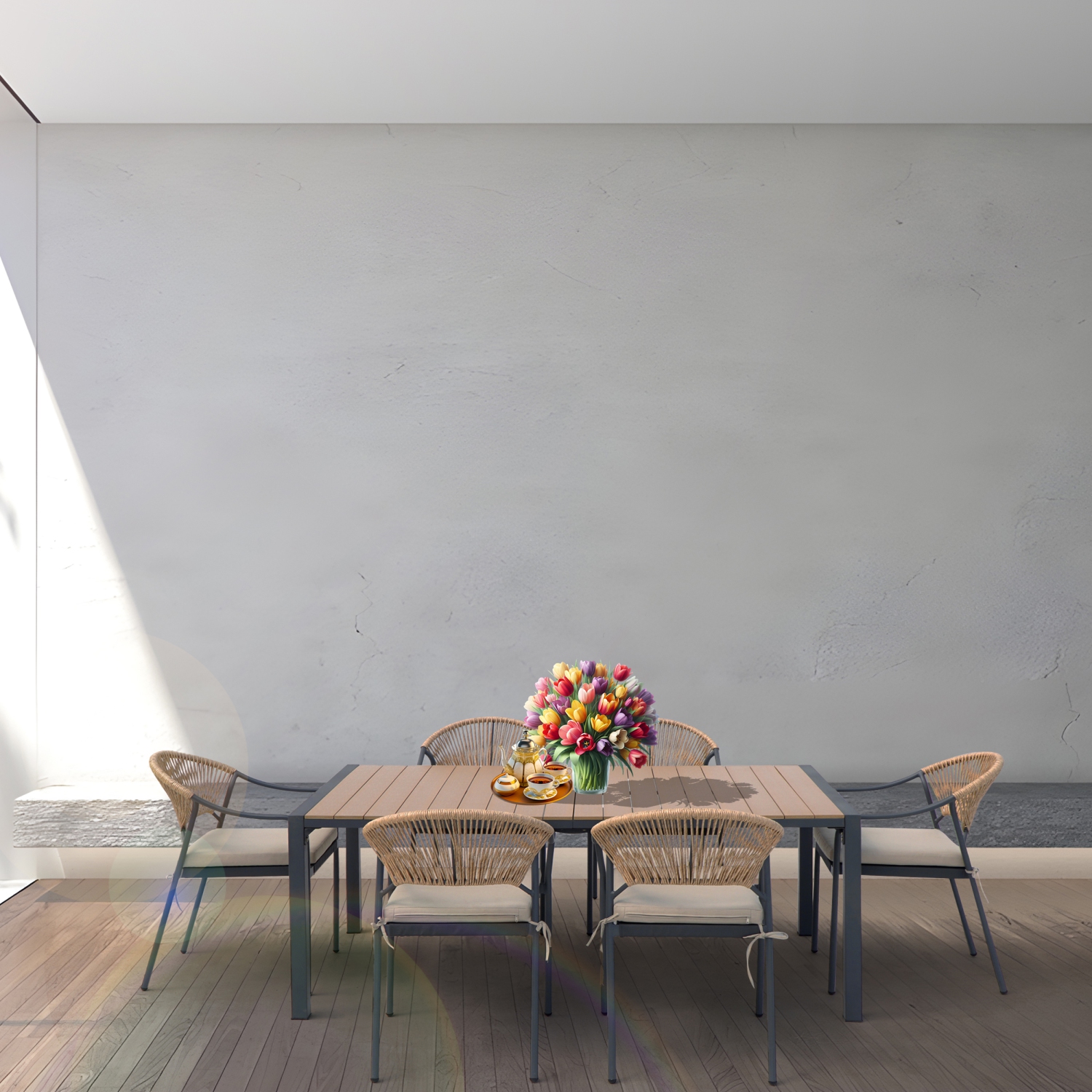 Deko Living 6 Place Seating Yellow Outdoor Patio Dining Chairs and Table Set