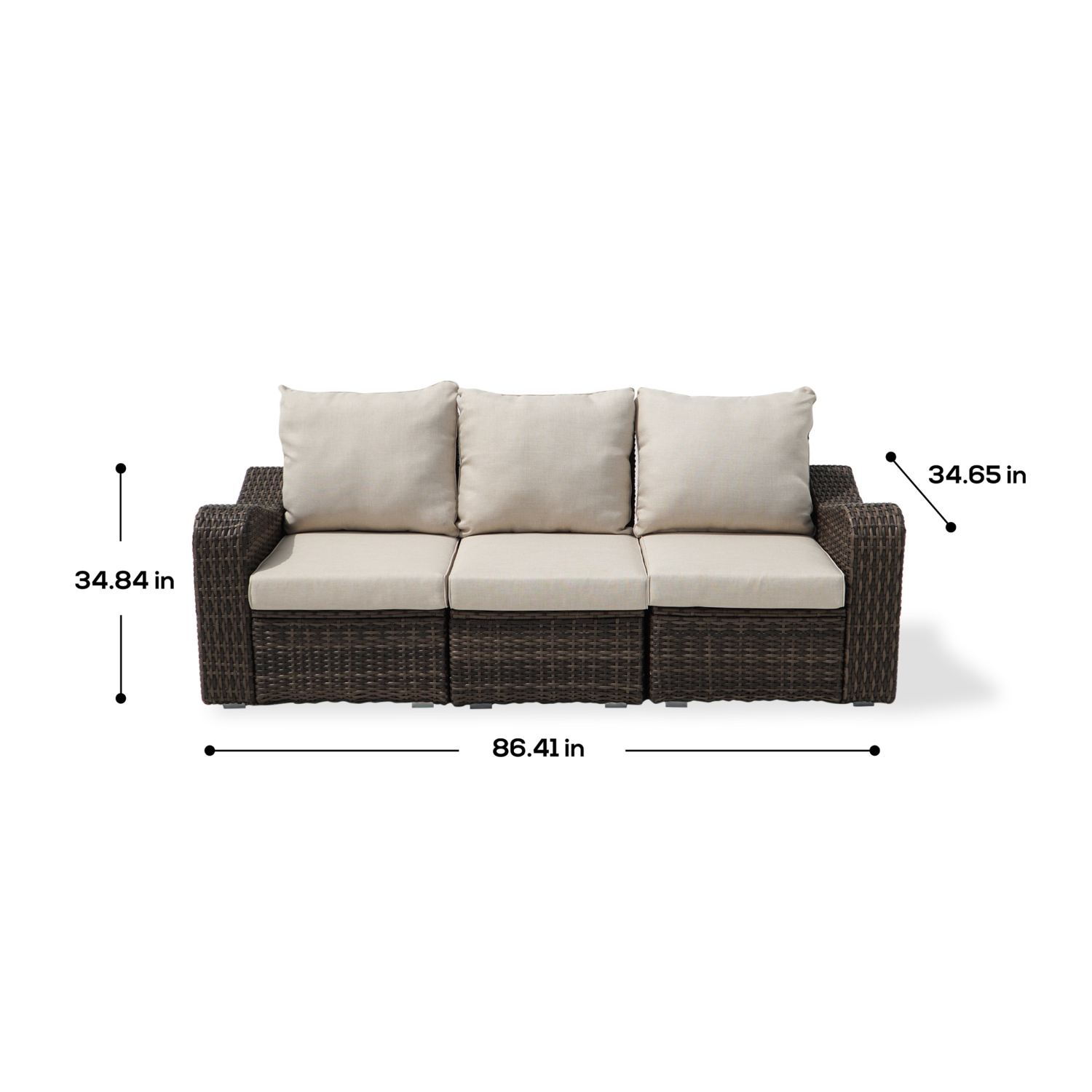 Ensemble de 5 places avec divan et divan d'extérieur en osier brun et table de Deko Living