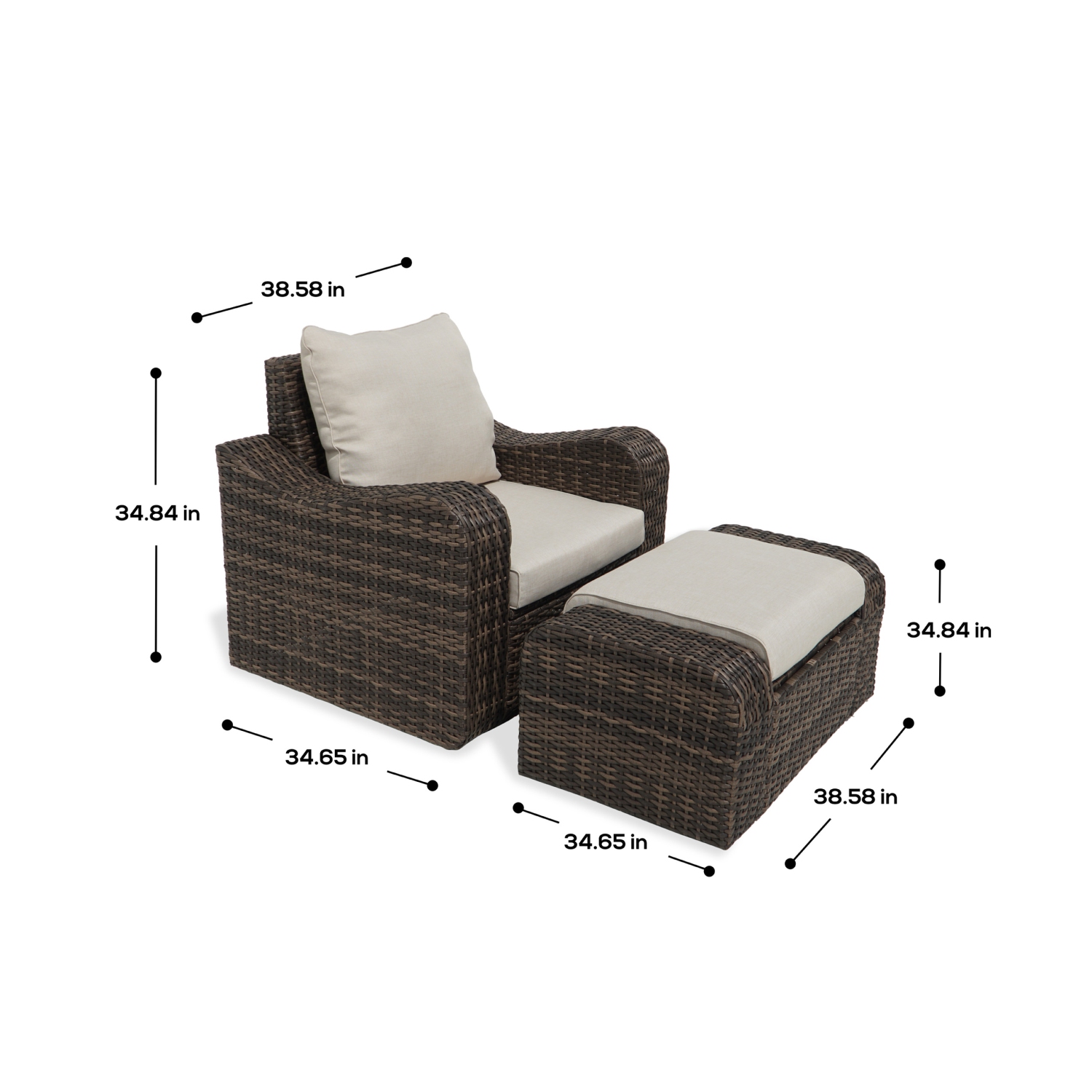 Ensemble de 5 places avec divan et divan d'extérieur en osier brun et table de Deko Living