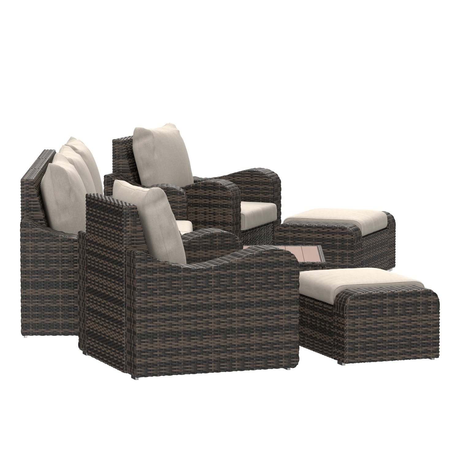 Ensemble de 5 places avec divan et divan d'extérieur en osier brun et table de Deko Living