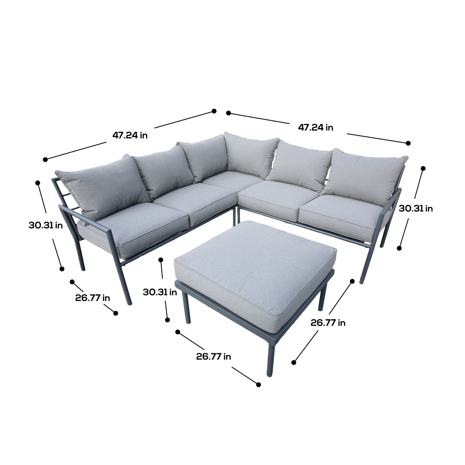 Deko Living 5 Place Seating Outdoor Gray Sofa and Ottoman Set