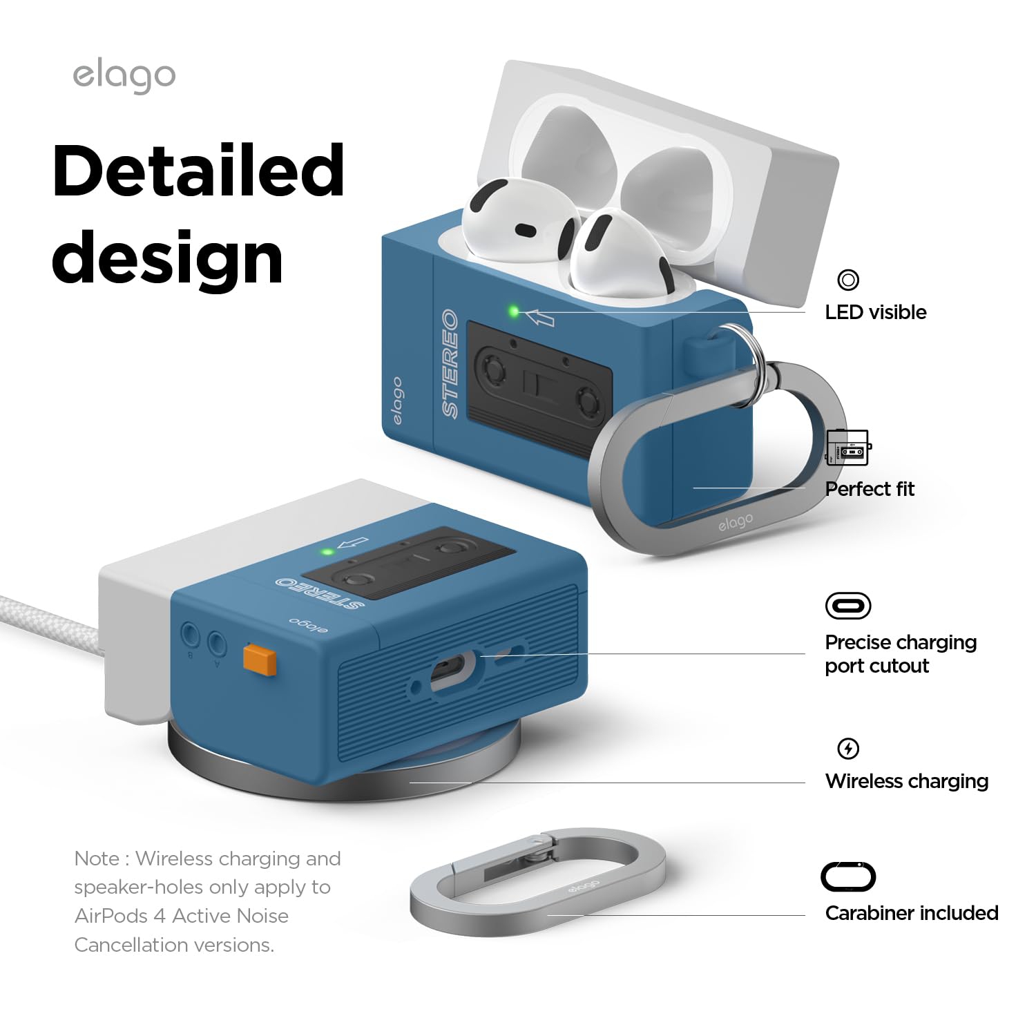 elago Cassette Player Hang Case Compatible with AirPods 4 Case - Supports Wireless Charging, Shock Resistant, Full Protection, Headphone Accessories,