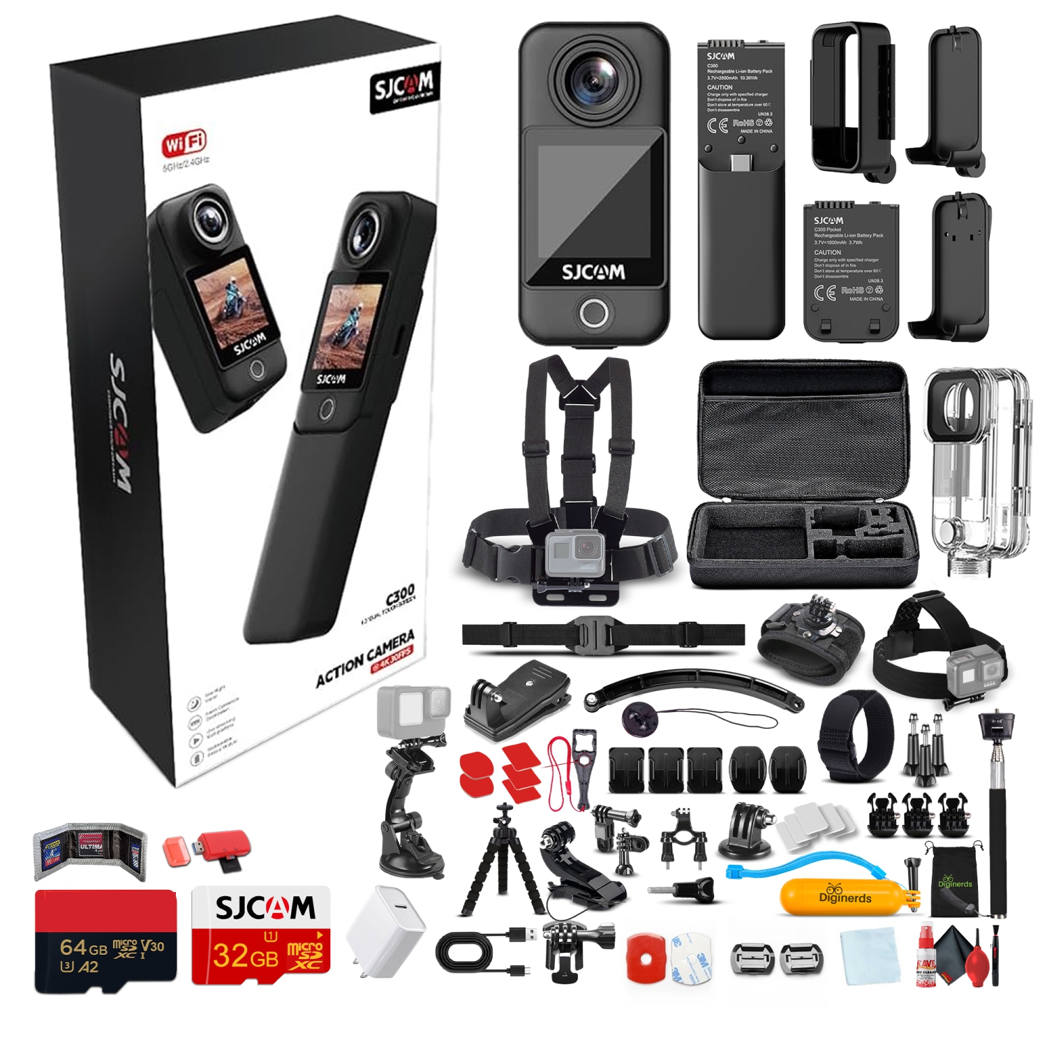 Ensemble d'accessoires pour caméra d'action à deux écrans 4K SJCAM C300