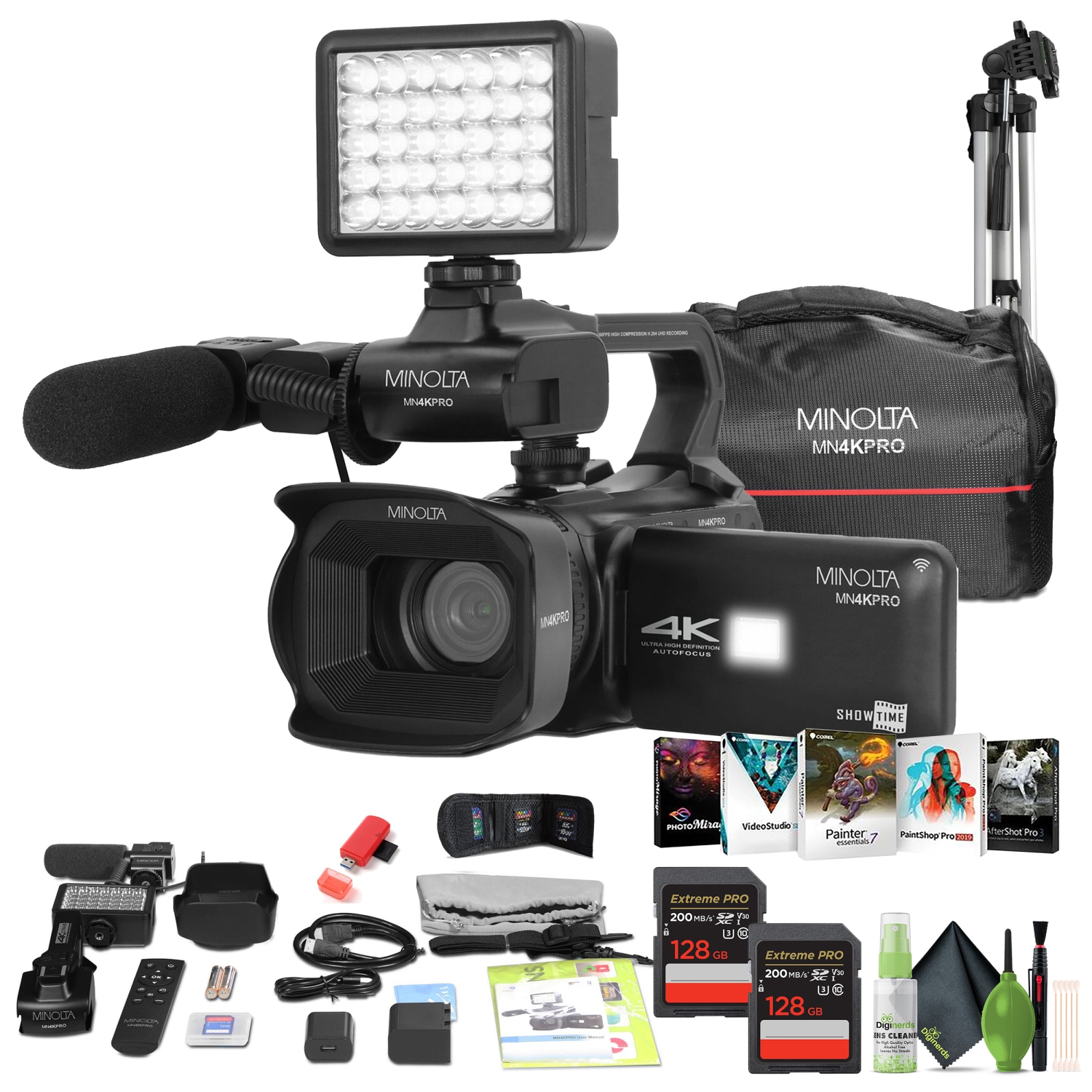 Ensemble avec caméscope MN4KPRO UHD 4K60 de Minolta, carte mémoire SDHC/SDXC UHS-I 2x 128&nbsp;Go