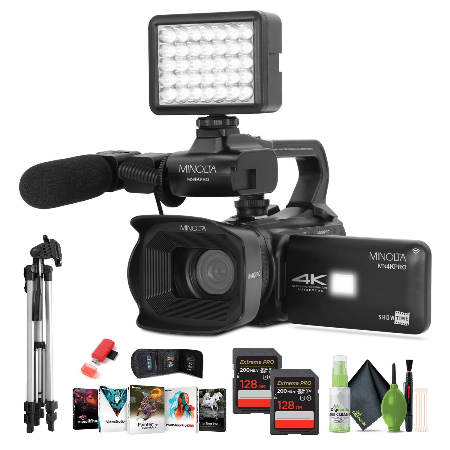 Ensemble avec caméscope MN4KPRO UHD 4K60 de Minolta, carte mémoire SDHC/SDXC UHS-I 2x 128&nbsp;Go