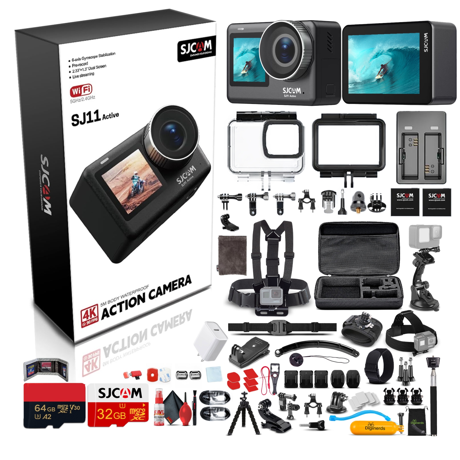 Ensemble d'accessoires pour caméra d'action 4K à deux écrans actifs SJCAM SJ11