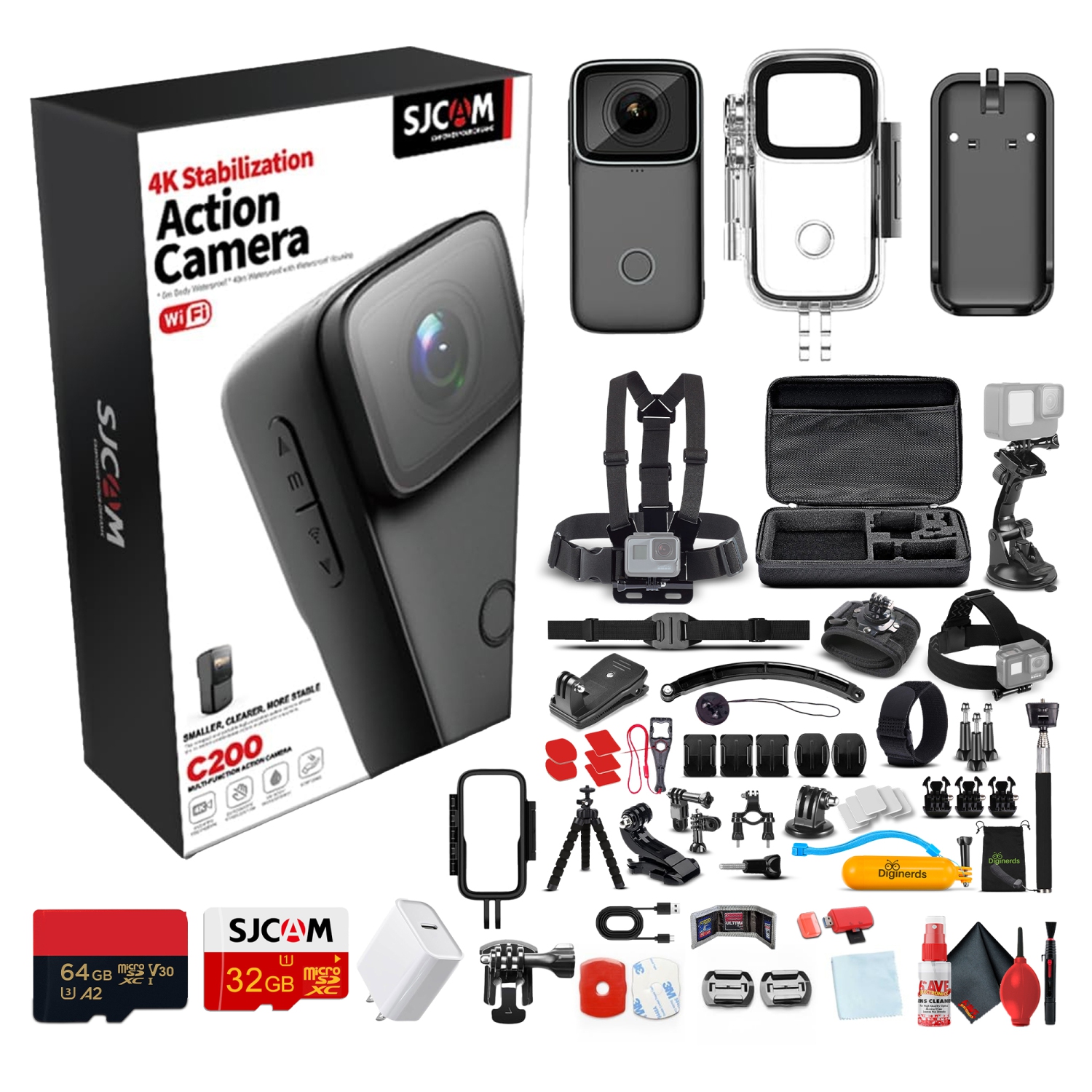Ensemble d'accessoires pour mini caméra d'action 4K SJCAM C200