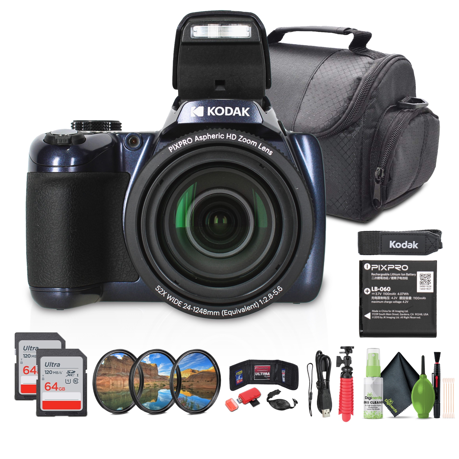 Kodak Pixpro AZ528 Digital Camera in Blue Bundle with Accessories