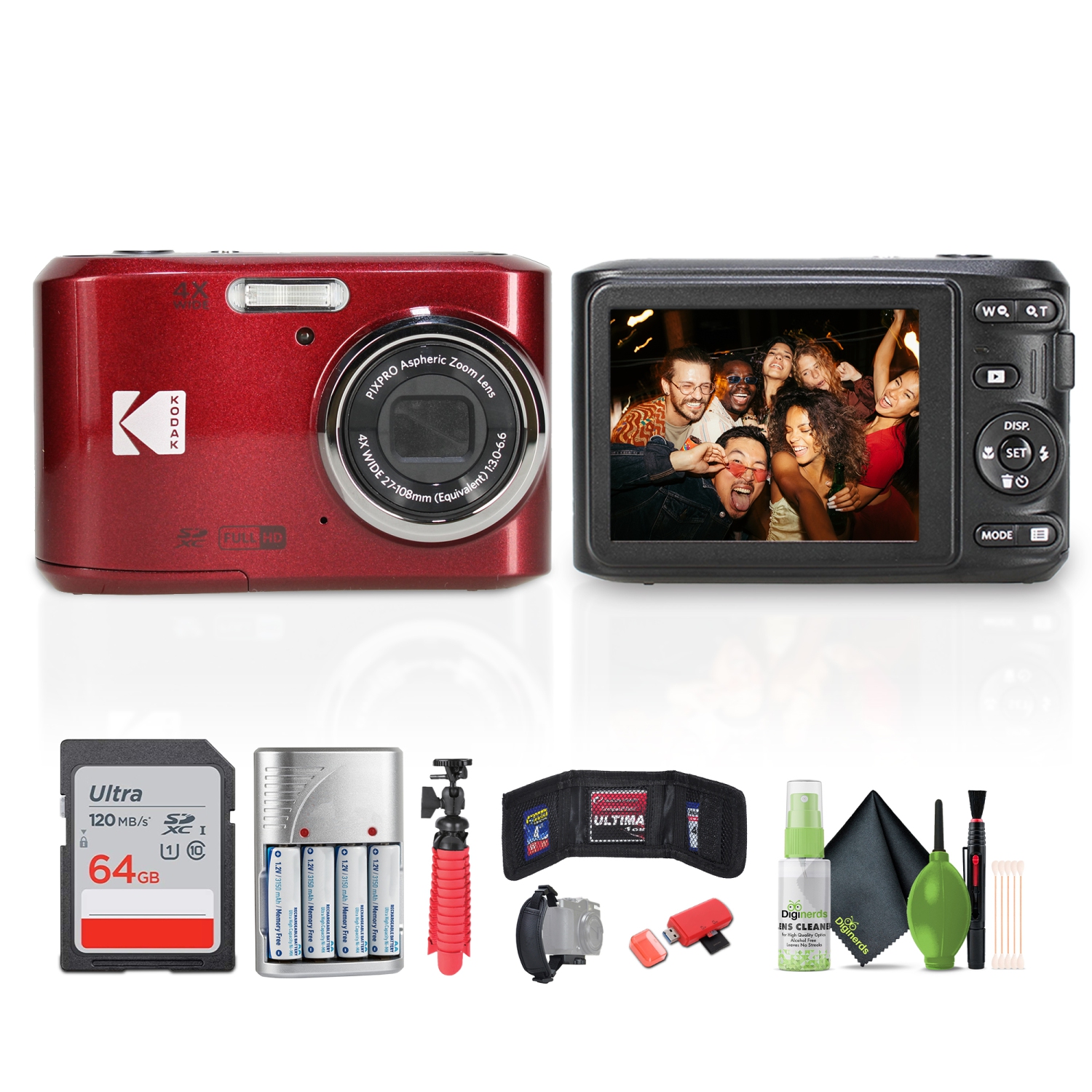 Kodak Pixpro FZ45 Digital Camera in Red Bundle with Accessories