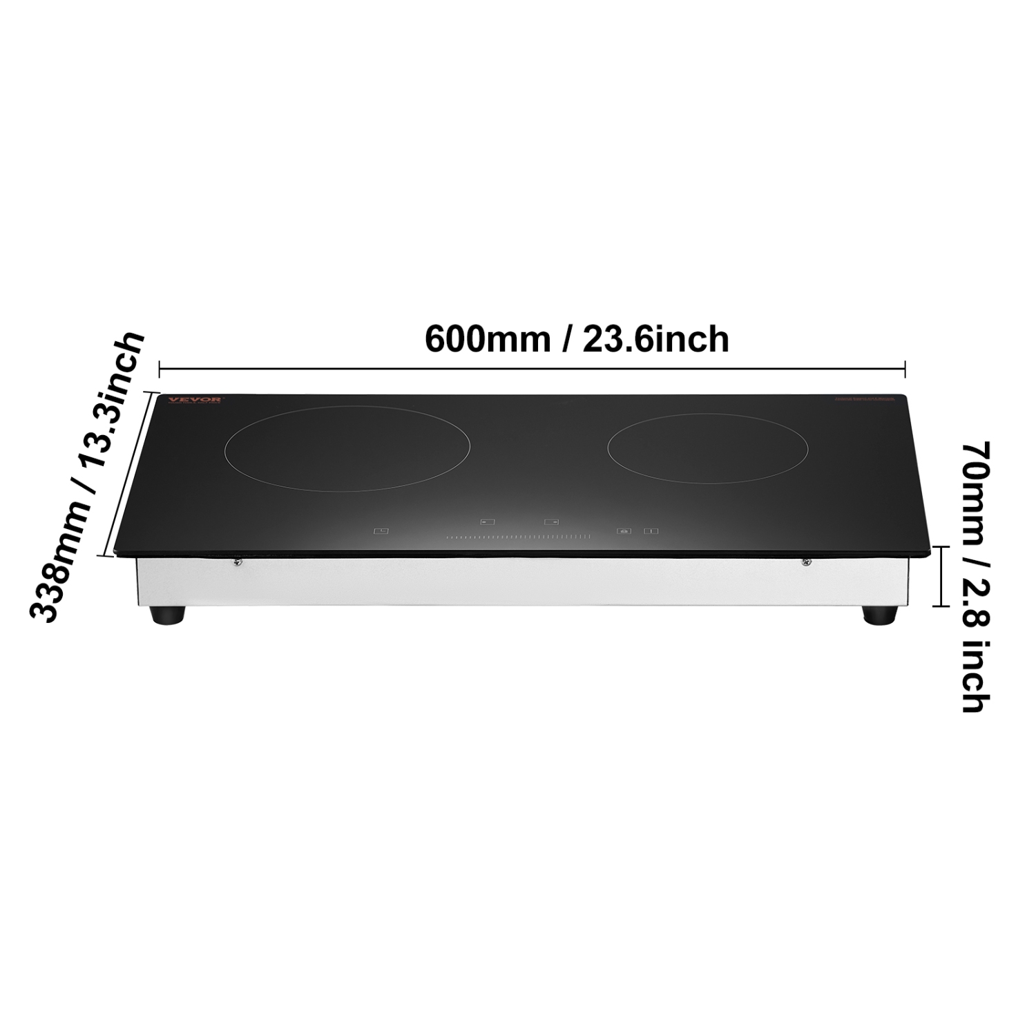 VEVOR 24 inch Electric Cooktop, 2 Burners Built-in Electric Stove Top, 1800W Ceramic Top Radiant Cooktop with Glass Panel, Touch Control, Timer,