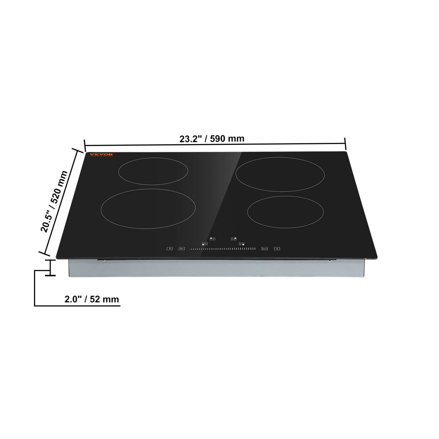 VEVOR 23.2 x 20.5 inch Built in Electric Stove Top,4 Burners, 240V Glass Radiant Cooktop with Sensor Touch Control,Timer & Child Lock Included, 9