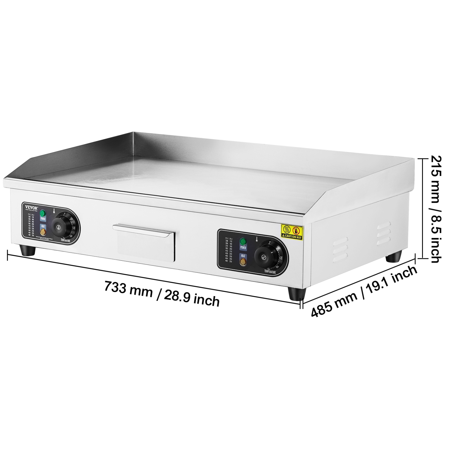 VEVOR 2800W Commercial Electric Griddle, Countertop Flat Top Grill, 122℉-572 ℉ Adjustable Temp, 28.74x15.75x0.39in Stainless Steel Griddle Grill with