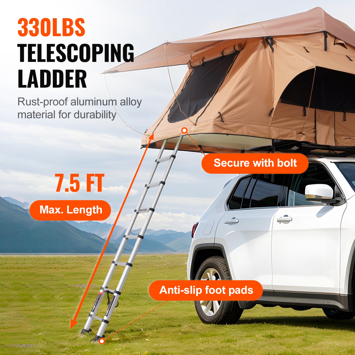 VEVOR 2-3 Person Rooftop Tent Hard Shell, Naturnest Rooftop Tent Hardshell, Folding Hard Shell Roof Top Tent with Telescopic Ladder Mattress PVC