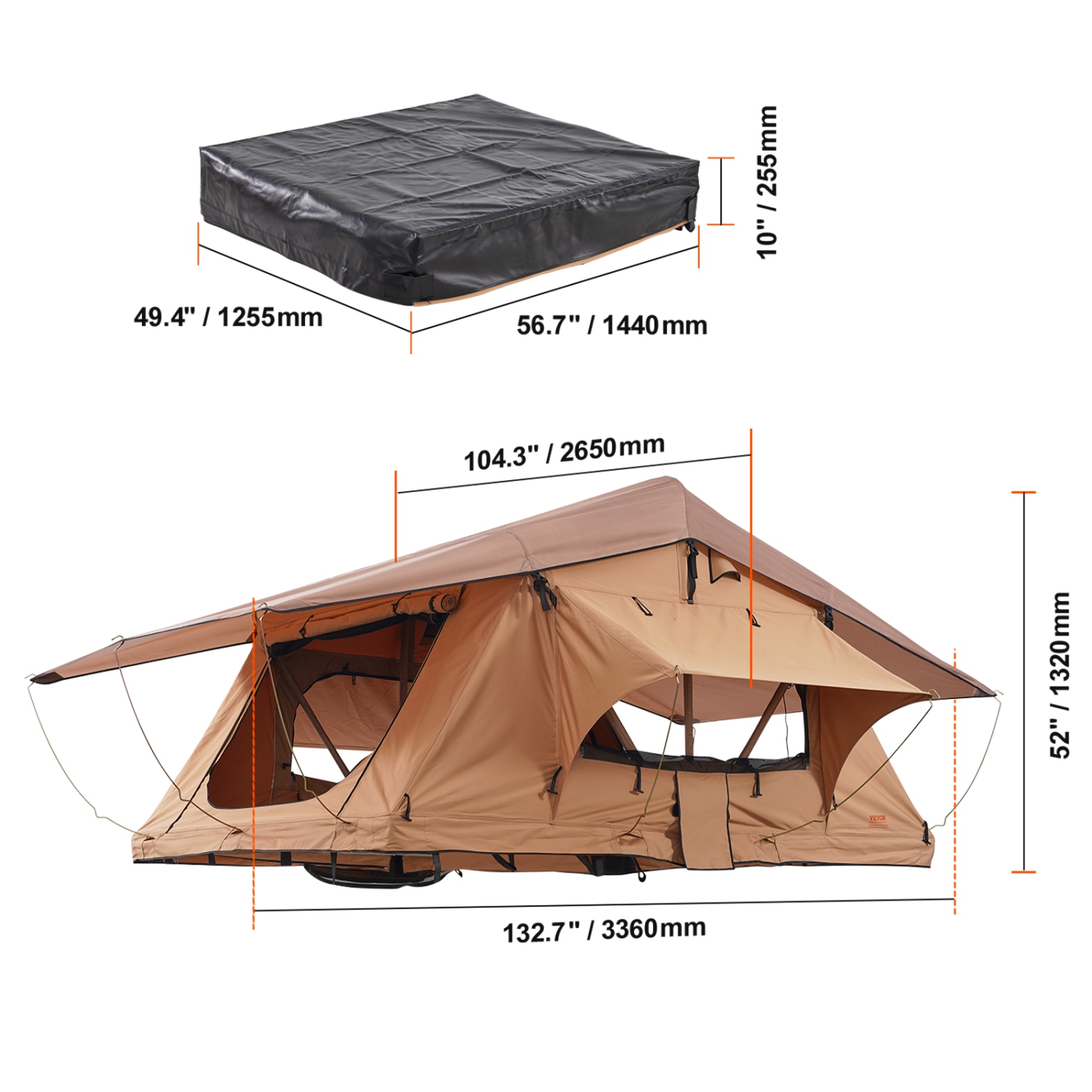 VEVOR 2-3 Person Rooftop Tent Hard Shell, Naturnest Rooftop Tent Hardshell, Folding Hard Shell Roof Top Tent with Telescopic Ladder Mattress PVC