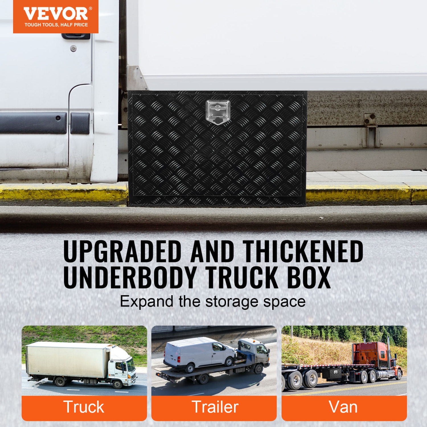 VEVOR 36" x 24" x 24" Underbody Truck Box, Pickup Storage Box, Heavy Duty Aluminum Diamond Plate Tool Box with Lock and Keys, Waterproof Trailer