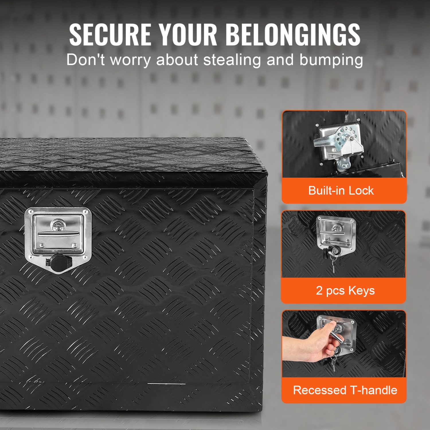 VEVOR 36" x 24" x 24" Underbody Truck Box, Pickup Storage Box, Heavy Duty Aluminum Diamond Plate Tool Box with Lock and Keys, Waterproof Trailer