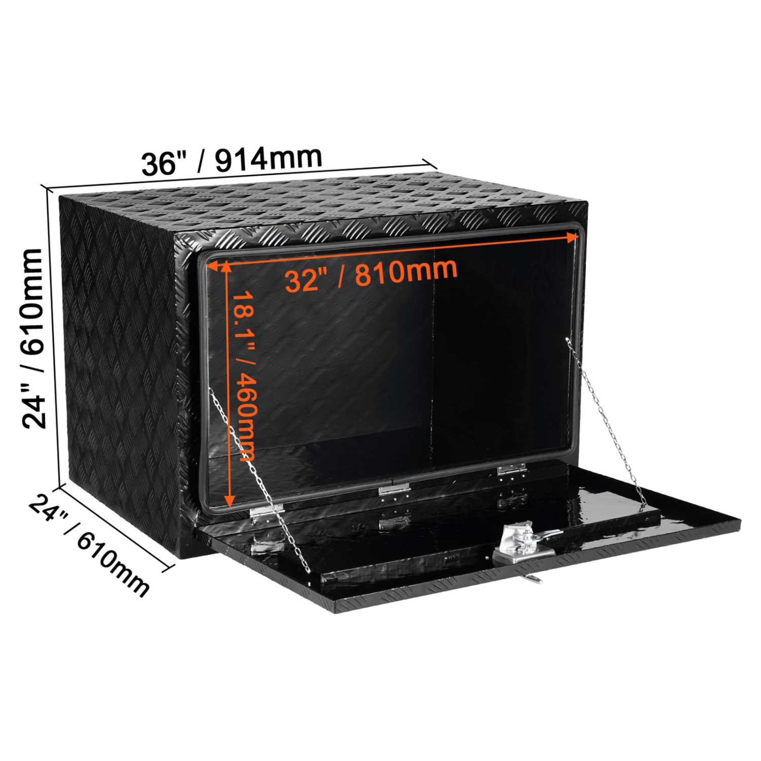 VEVOR 36" x 24" x 24" Underbody Truck Box, Pickup Storage Box, Heavy Duty Aluminum Diamond Plate Tool Box with Lock and Keys, Waterproof Trailer