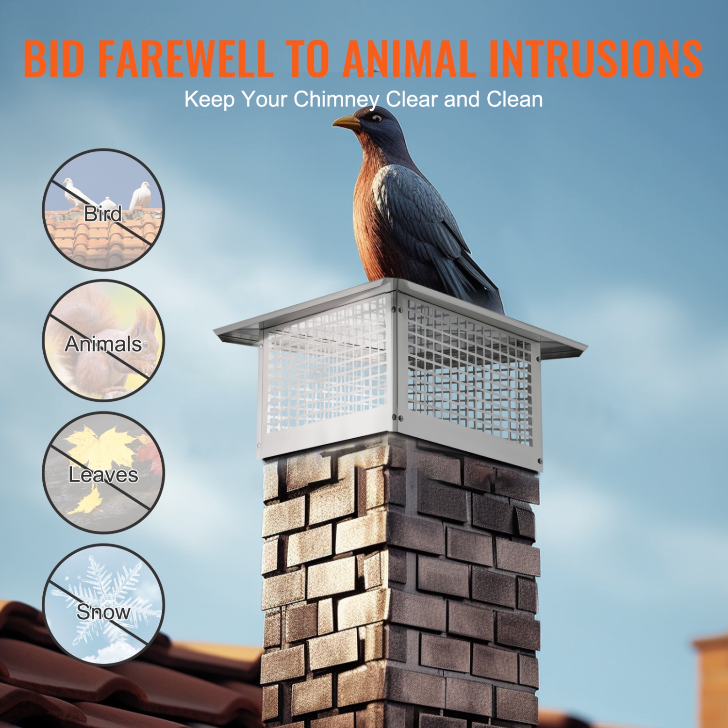 VEVOR 17 x 17 inch Chimney Cap, 304 Stainless Steel Fireplace Chimney Cover, Not Easily Toppled & Practical Accessories & Easy Installation, Fits