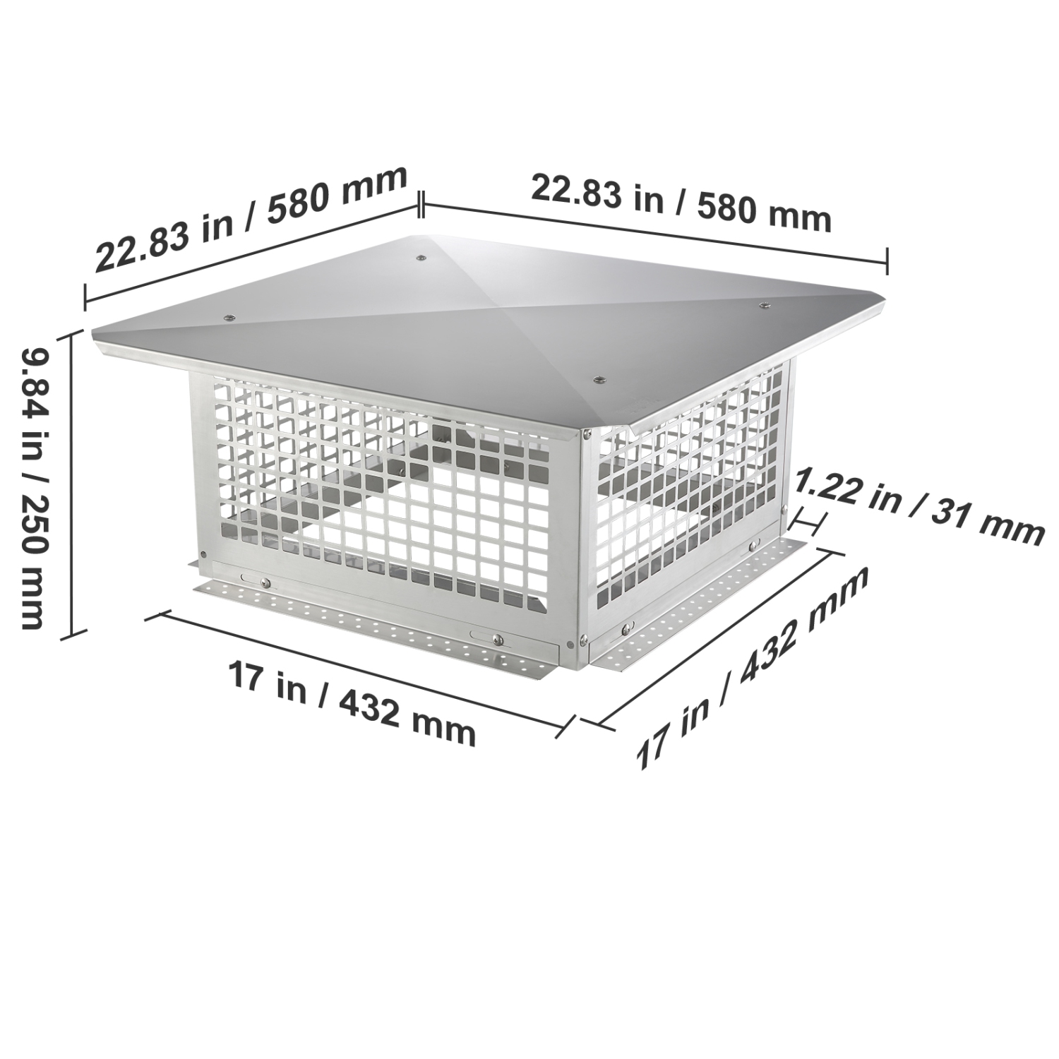 VEVOR 17 x 17 inch Chimney Cap, 304 Stainless Steel Fireplace Chimney Cover, Not Easily Toppled & Practical Accessories & Easy Installation, Fits