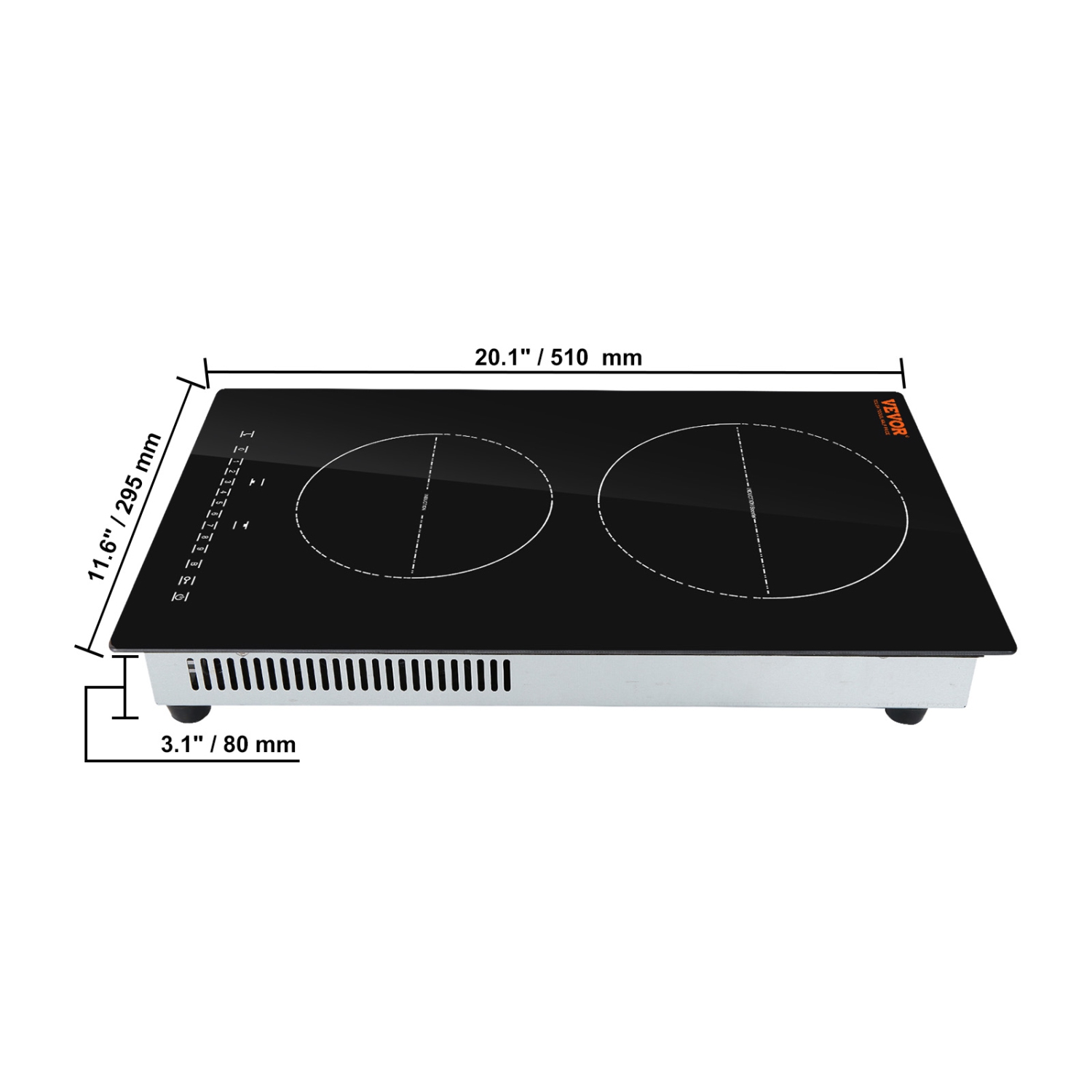 VEVOR 12'' Electric Cooktop,2 Burners,Induction Stove Top,Built-in Magnetic Cooktop 3000W, 9 Heating Level Multifunctional Burner, LED Touch Screen