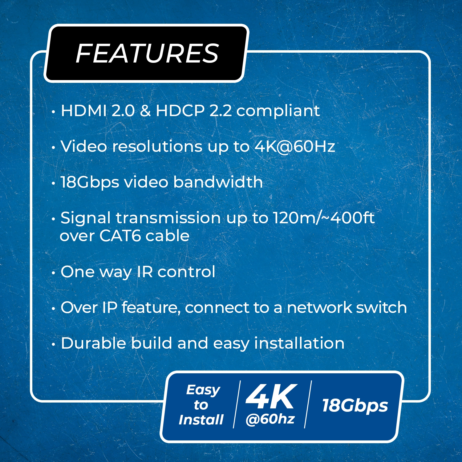 Prolongateur HDMI™ OREI 4K@60 Hz - 500 pi (Cat6) (EX-500-K)