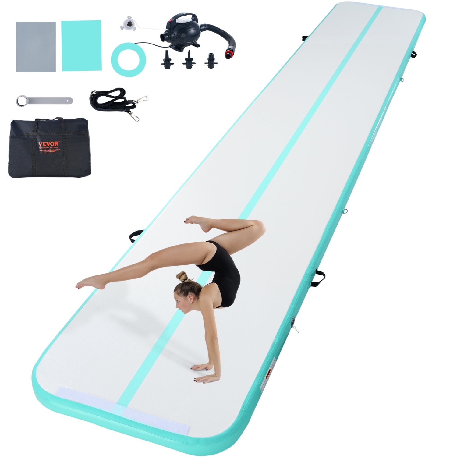 VEVOR 20 ft Gymnastics Air Mat, 4 inch Thickness Inflatable Gymnastics Tumbling Mat, Tumble Track with Electric Pump, Training Mats for Home