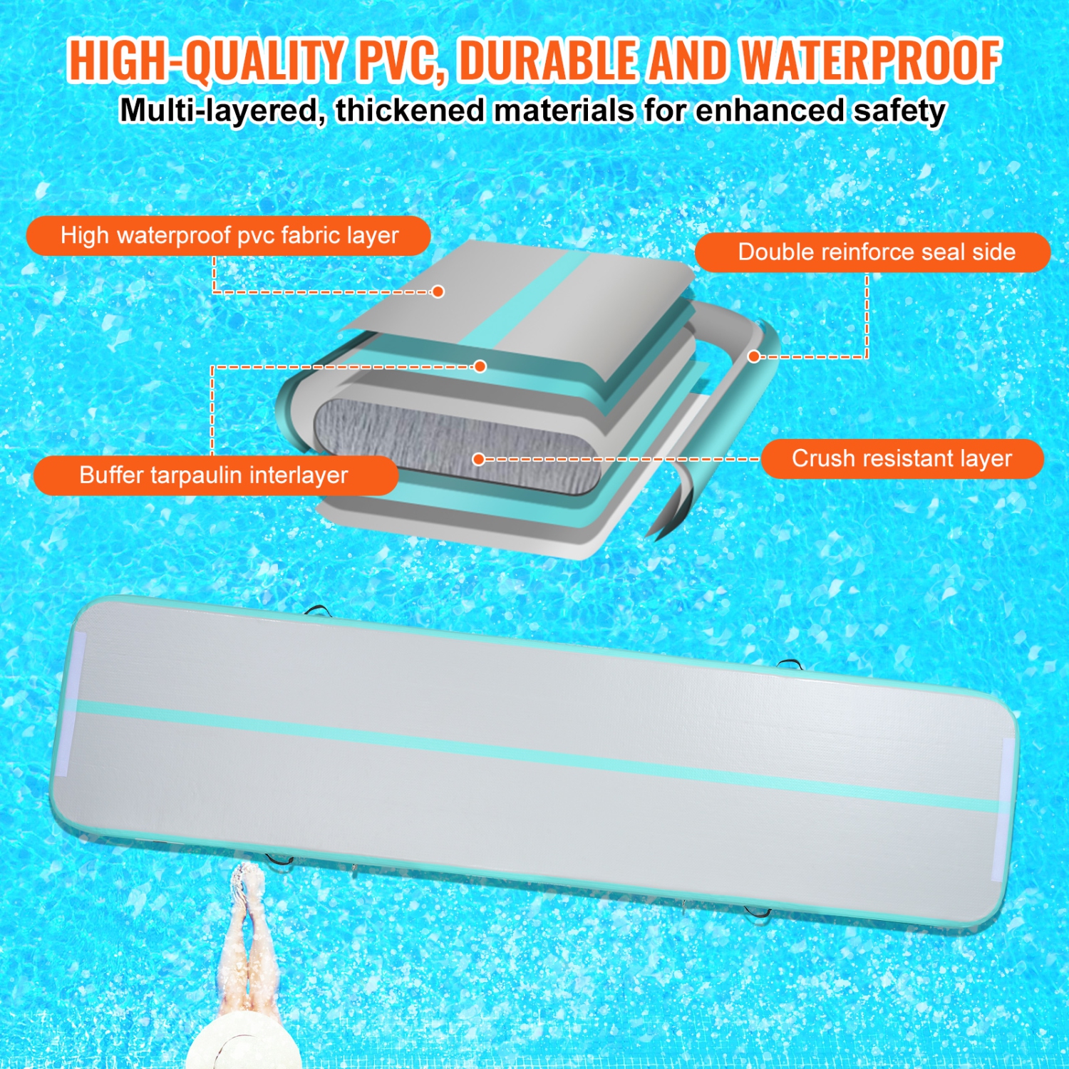 VEVOR 13&nbsp;pi, tapis d'entraînement Gymnastics, tapis de gymnastique gonflable 4&nbsp;po, piste de culbutage avec pompe électrique, tapis