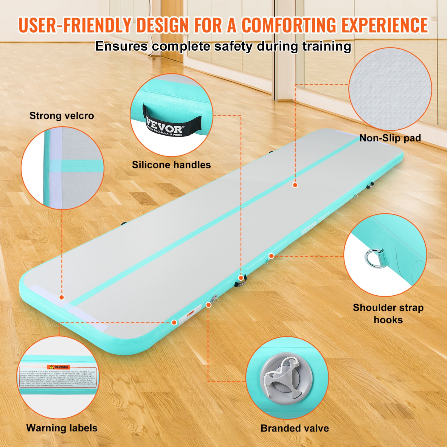 VEVOR 13&nbsp;pi, tapis d'entraînement Gymnastics, tapis de gymnastique gonflable 4&nbsp;po, piste de culbutage avec pompe électrique, tapis