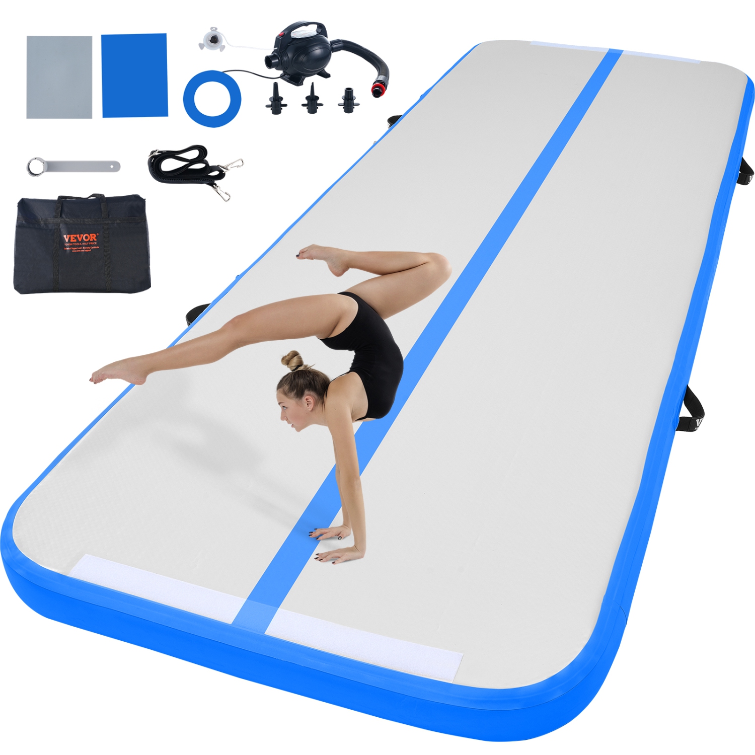 Tapis d'air de gymnastique VEVOR 10&nbsp;pi, tapis de gymnastique gonflable 4&nbsp;po, piste de culbutage avec pompe électrique, tapis d'entraînement