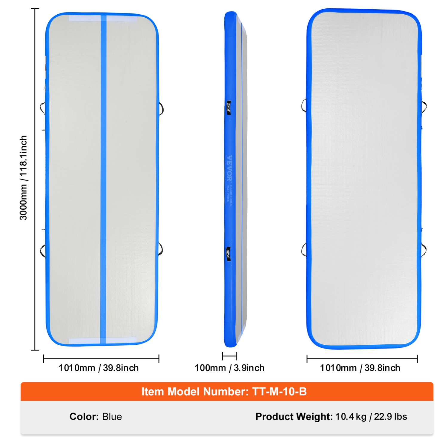 Tapis d'air de gymnastique VEVOR 10&nbsp;pi, tapis de gymnastique gonflable 4&nbsp;po, piste de culbutage avec pompe électrique, tapis d'entraînement