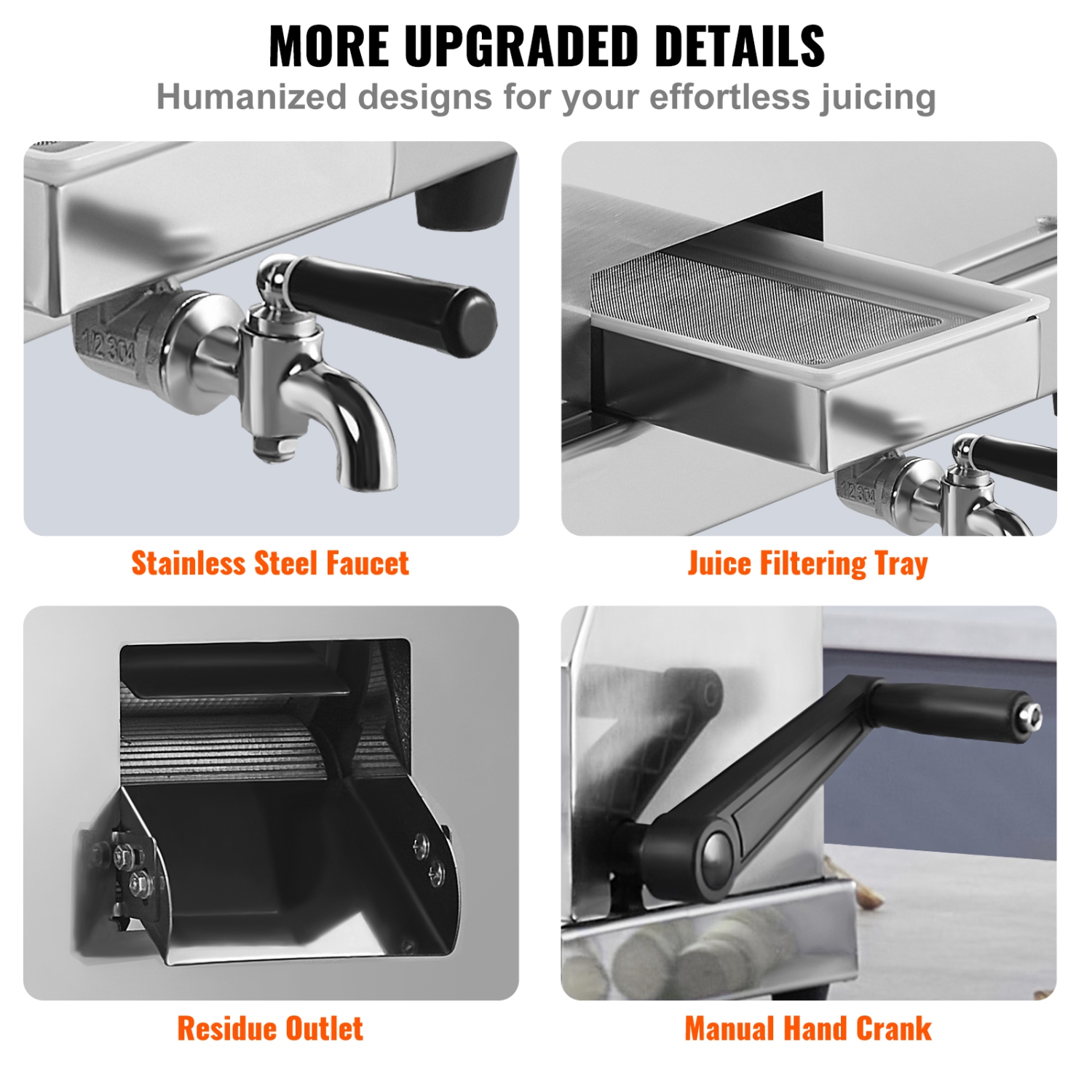 VEVOR 110LBS/H Commercial Sugar Cane Juicer, Sugarcane Juicer Machine with 3 Stainless Steel Rollers and 2.4" Large Inlet, Manual Sugarcane Juice