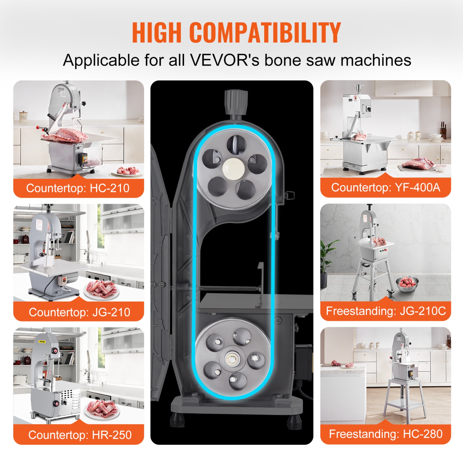 VEVOR 65x0.63x0.02 inch Band Saw Blade, 5 PCS/Pack Meat Bandsaw Blades for Replacement, Carbon Steel Blade, Meat Cutting Blade Wrapped by Rust-Proof