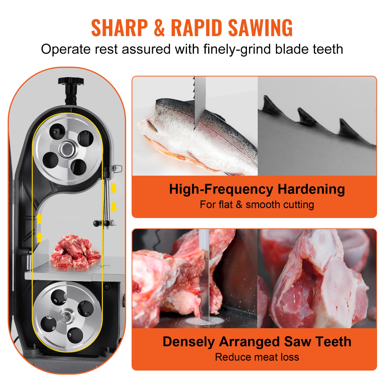 VEVOR 65x0.63x0.02 inch Band Saw Blade, 5 PCS/Pack Meat Bandsaw Blades for Replacement, Carbon Steel Blade, Meat Cutting Blade Wrapped by Rust-Proof