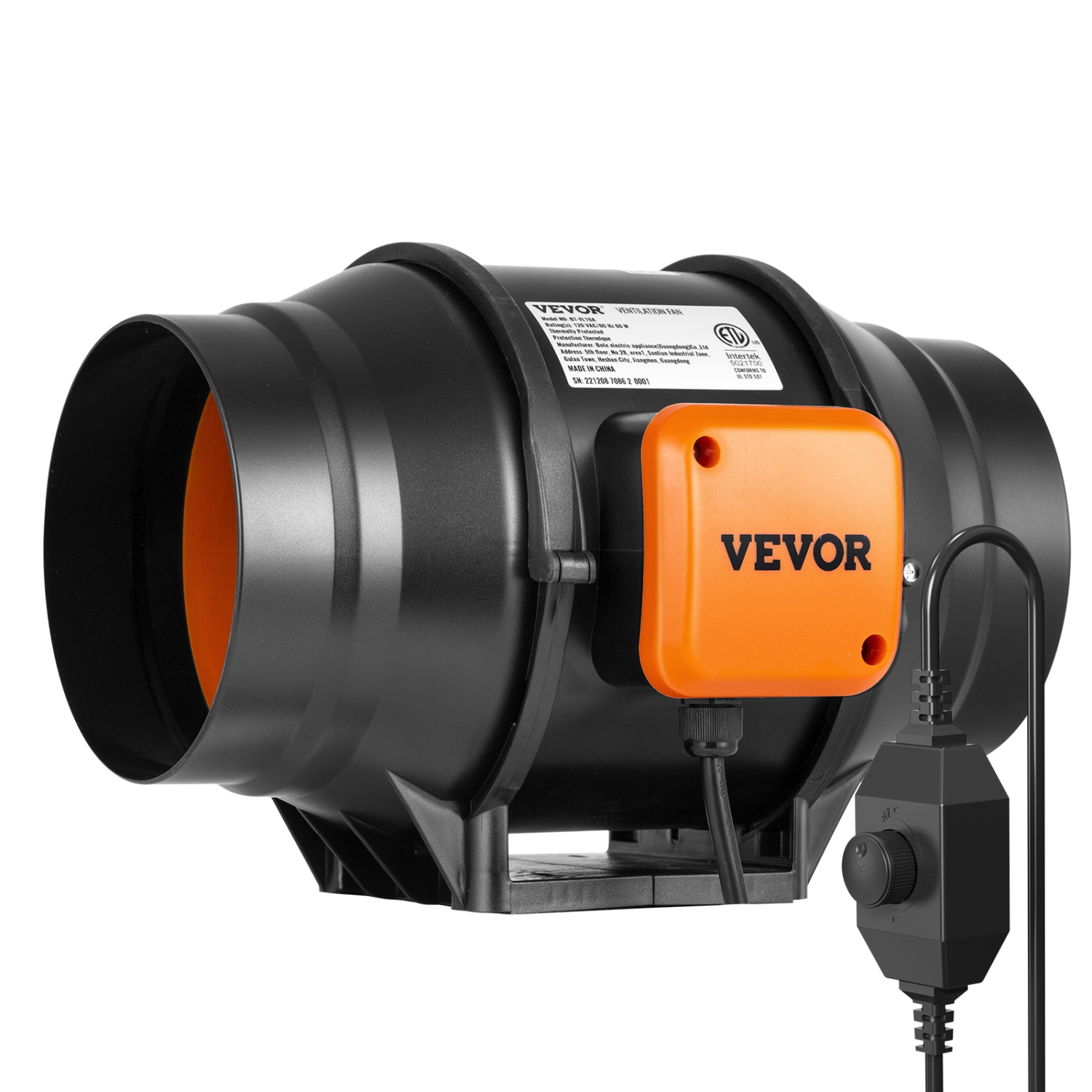 VEVOR 6-Inch 400 CFM Inline Duct Fan, with Variable Speed Controller, Quiet AC-motor Ventilation Exhaust Fan for Cooling Booster, Grow Tents, Hydroponics
