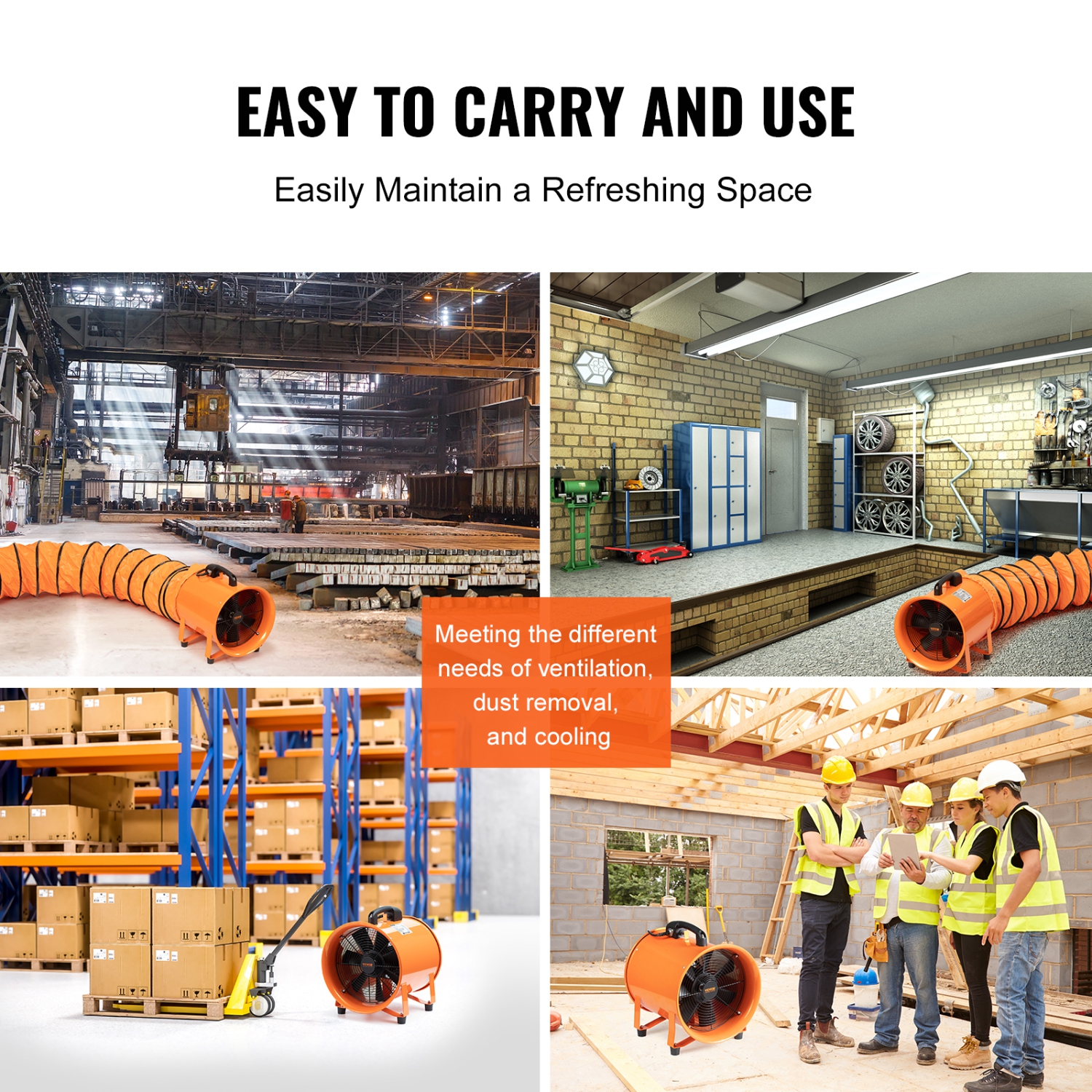 VEVOR Portable Ventilator, 12 inch Heavy Duty Cylinder Fan with 33ft Duct Hose, 585W Strong Shop Exhaust Blower 3198CFM, Industrial Utility Blower