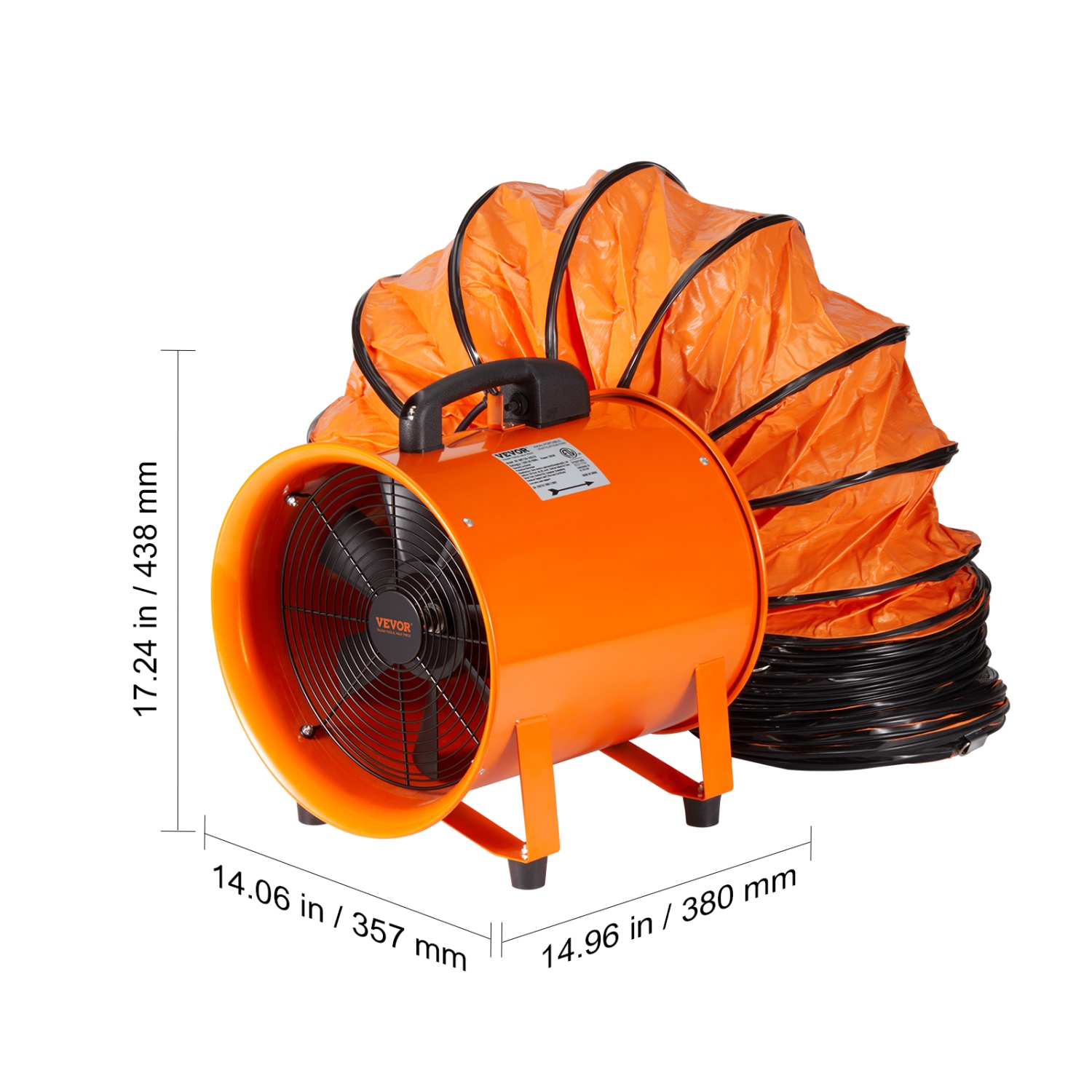 VEVOR Portable Ventilator, 12 inch Heavy Duty Cylinder Fan with 33ft Duct Hose, 585W Strong Shop Exhaust Blower 3198CFM, Industrial Utility Blower