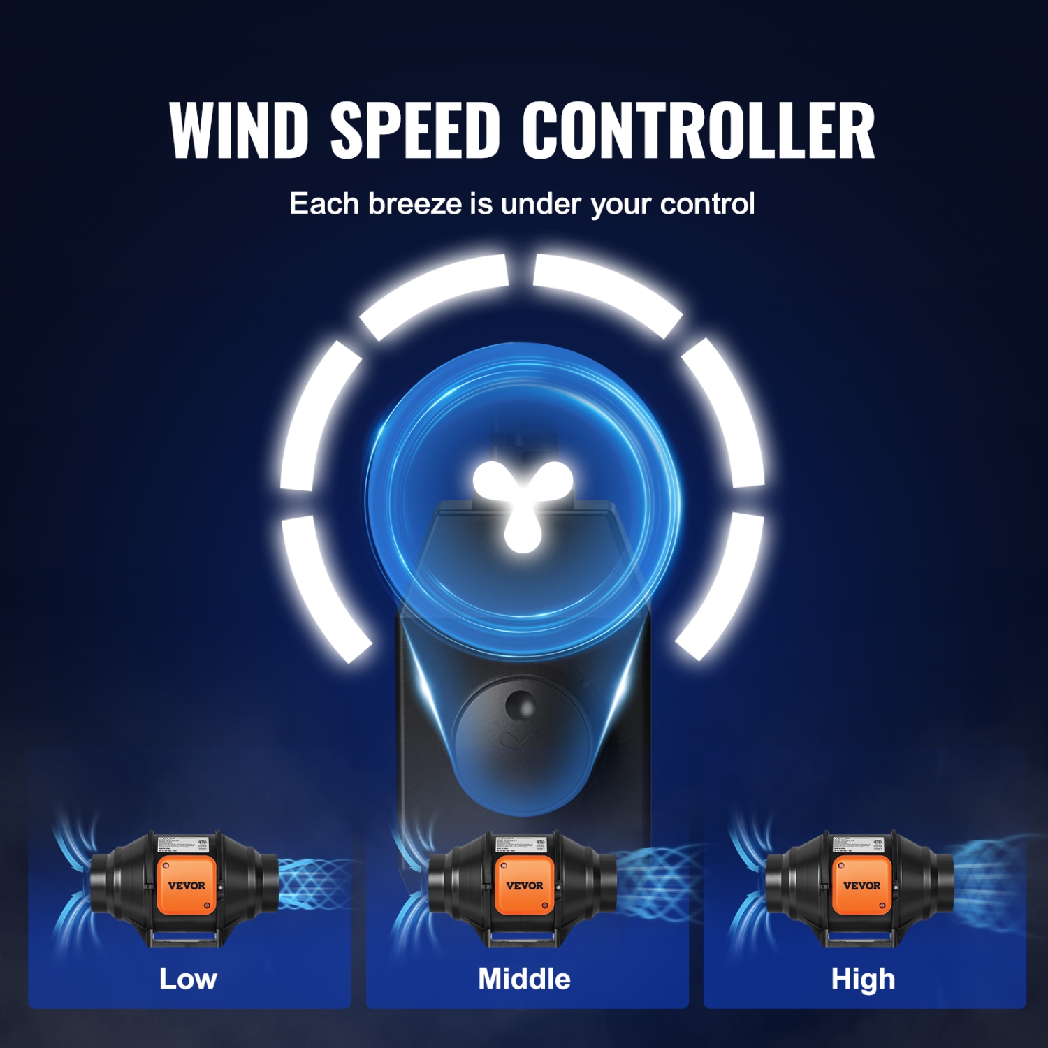 VEVOR 4-Inch 200 CFM Inline Duct Fan, with Variable Speed Controller, Quiet AC-motor Ventilation Exhaust Fan for Cooling Booster, Grow Tents,