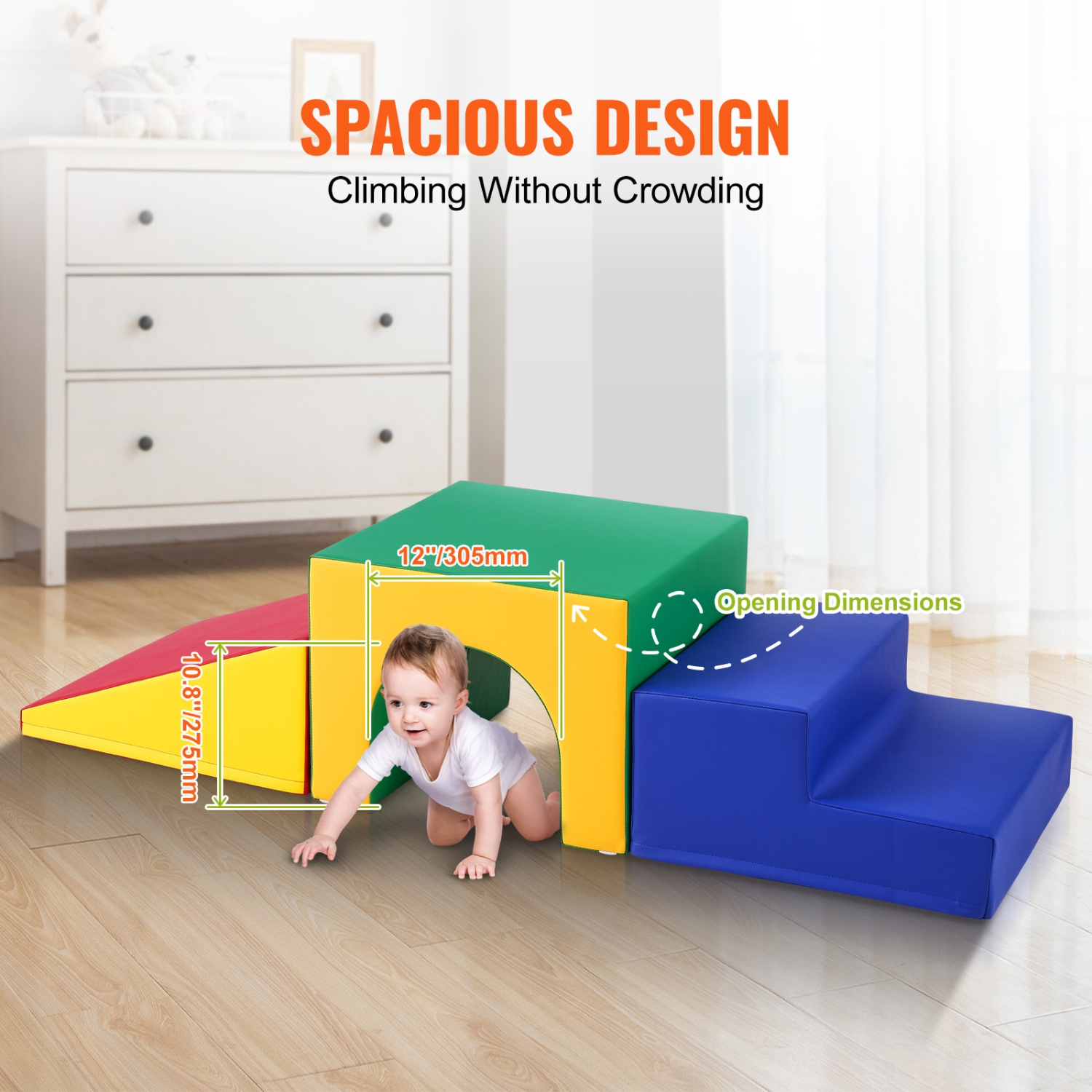 VEVOR 3 pcs, Single Tunnel Climber, Toddler Playset, Foam Climbing Blocks for Toddlers, Kids Tunnel Maze with Stairs and Ramp, Indoor for Toddlers