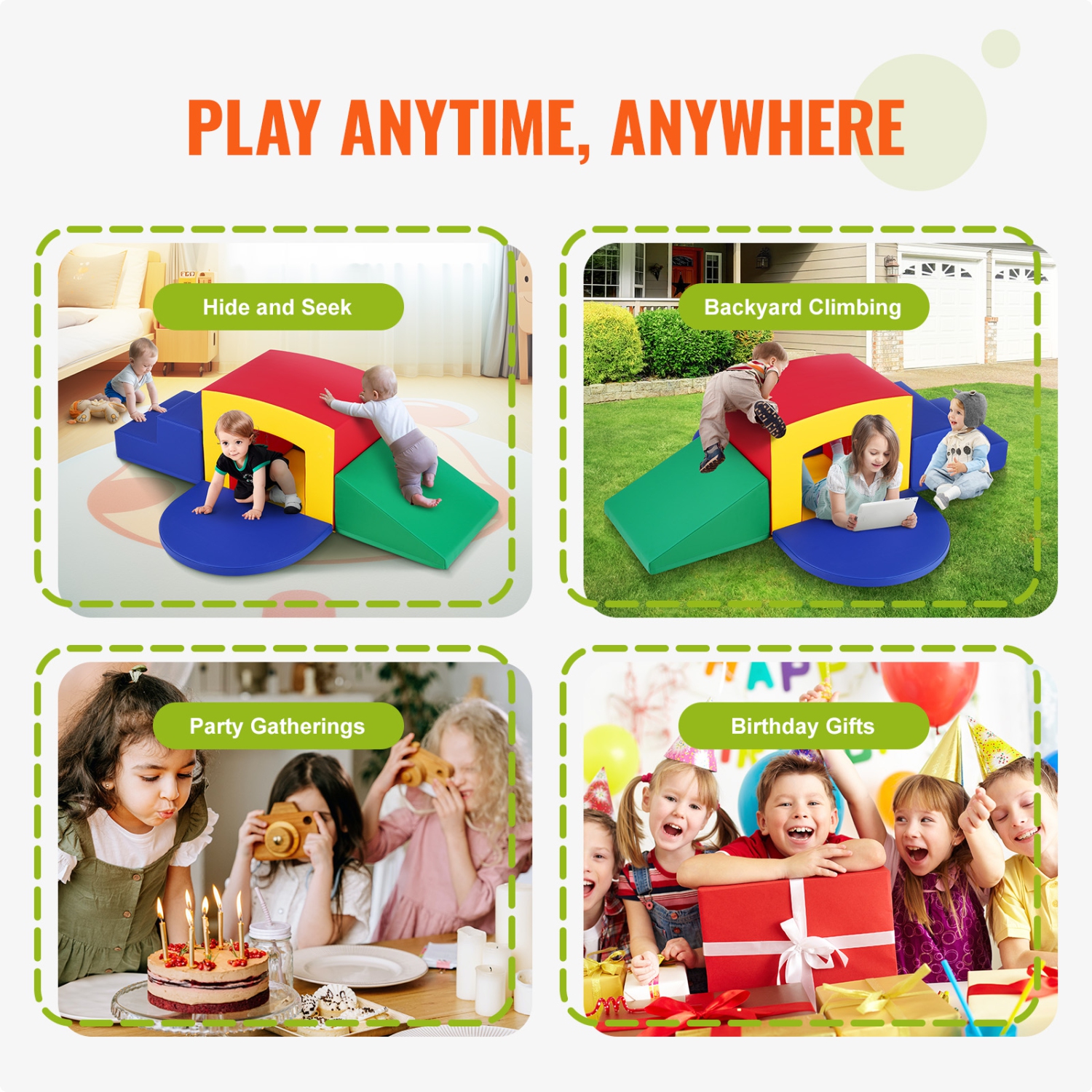 VEVOR 5 Piece Climb,Toddler Climbing Toys Indoor, Crawl and Tunnel Soft Play Equipment, Foam Climbing Toys, Kids Tunnel Maze with Stairs and