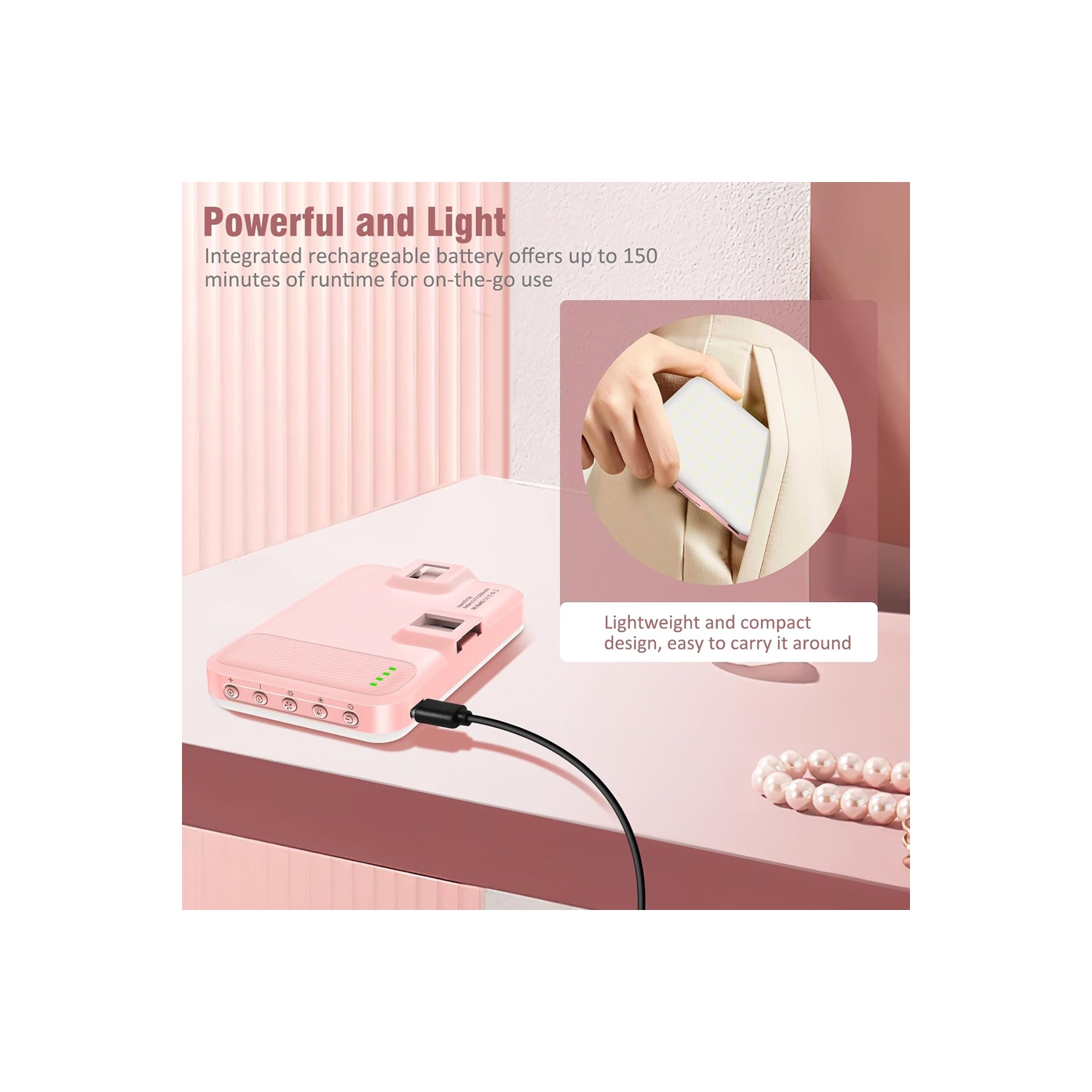 60 LED Portable Selfie Light Video Conference Lighting with Clip & Camera Tripod Adapter Rechargeable 2200mAh CRI 97+, 9 Light Modes for Phone iPhone