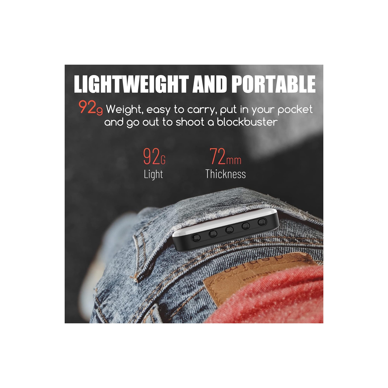 Selfie Light - USB-Rechargeable LED Phone Light - Portable Photo Light with 97+ CRI, Up to 6500K Color Temperature for Selfie, Zoom Conference,